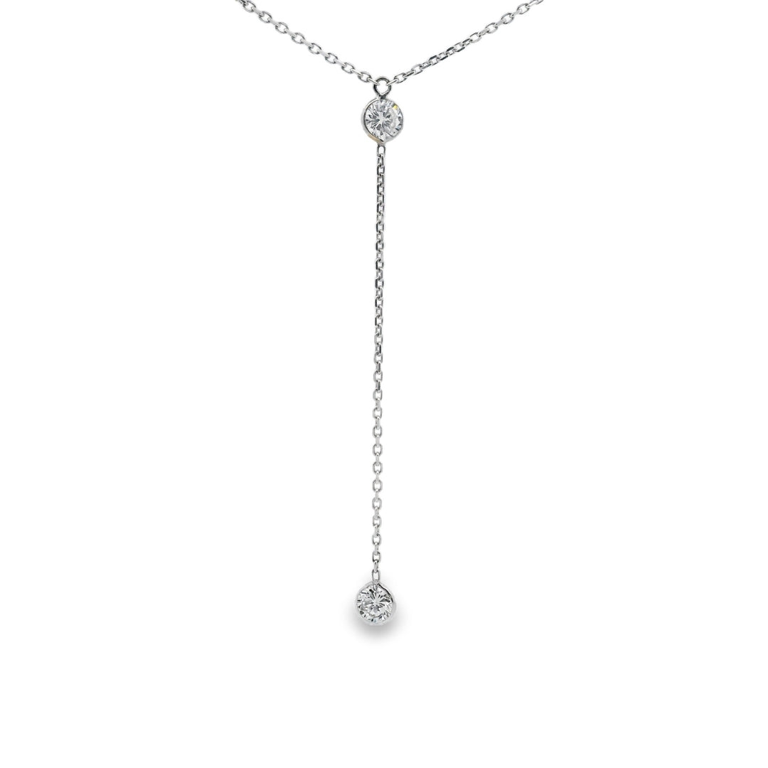 14K White Gold - Diamond Y Drop Necklace - J34763