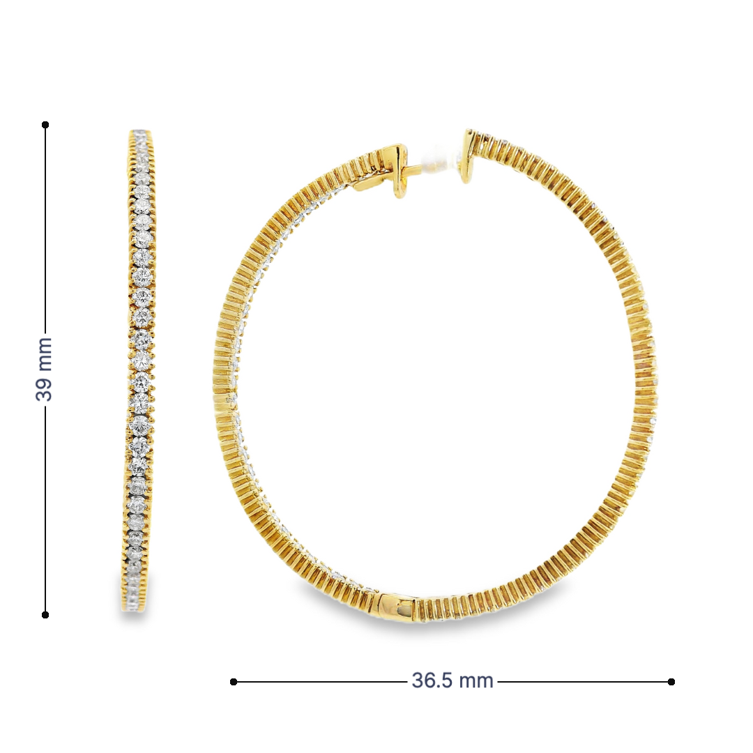 18K Yellow Gold - Diamond Hoop Earrings - J34870