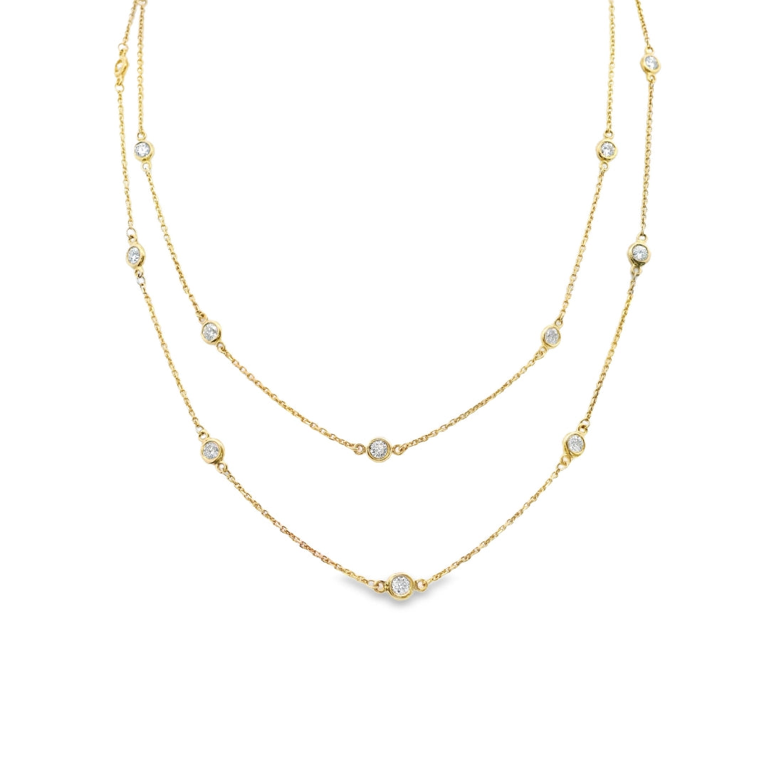 14K Yellow gold necklace in the Diamonds By The Yard style with bezel set diamonds, item J34929 - ABC Jewelry Co