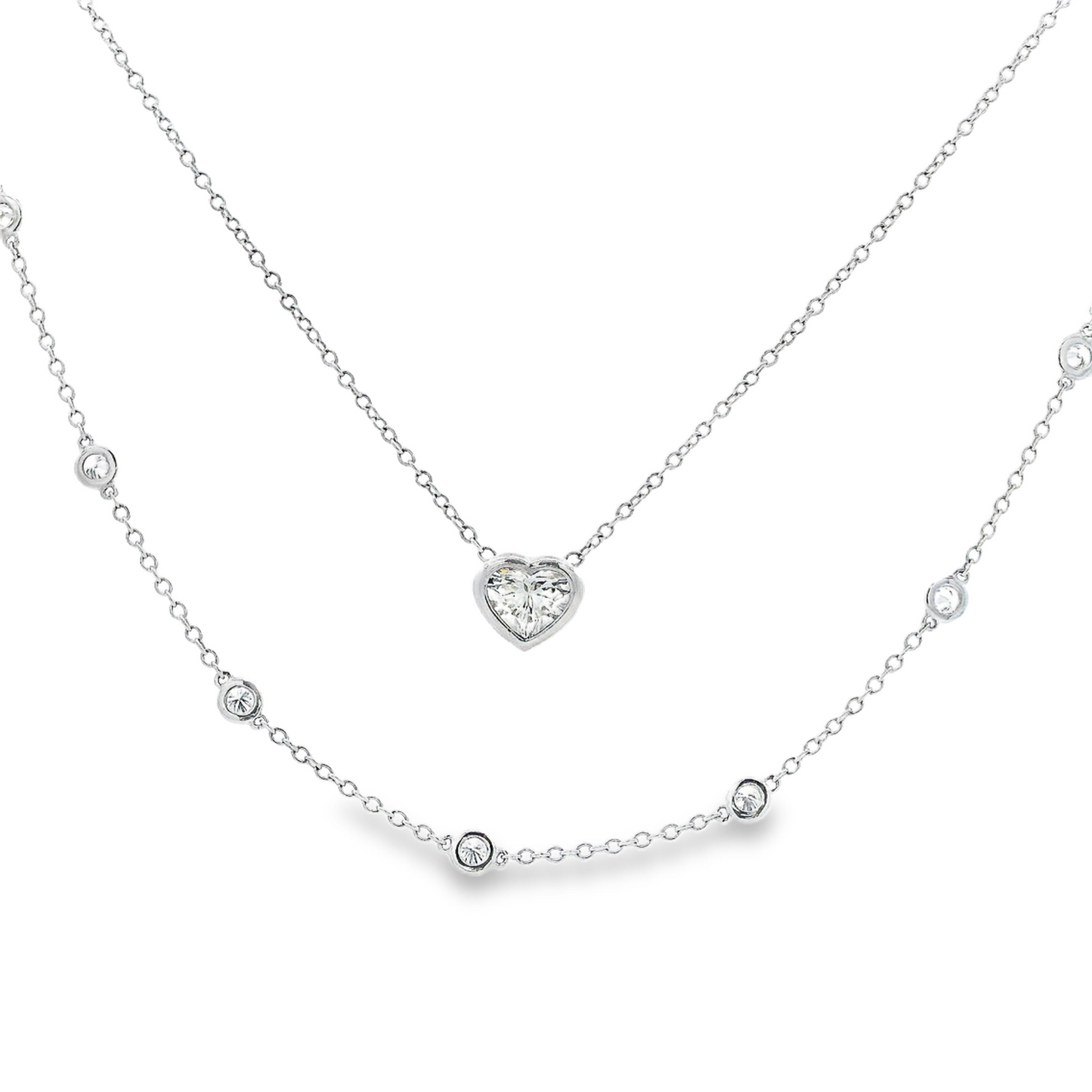 14K White Gold - Heart Shaped Diamonds By The Yard Necklace - J35174