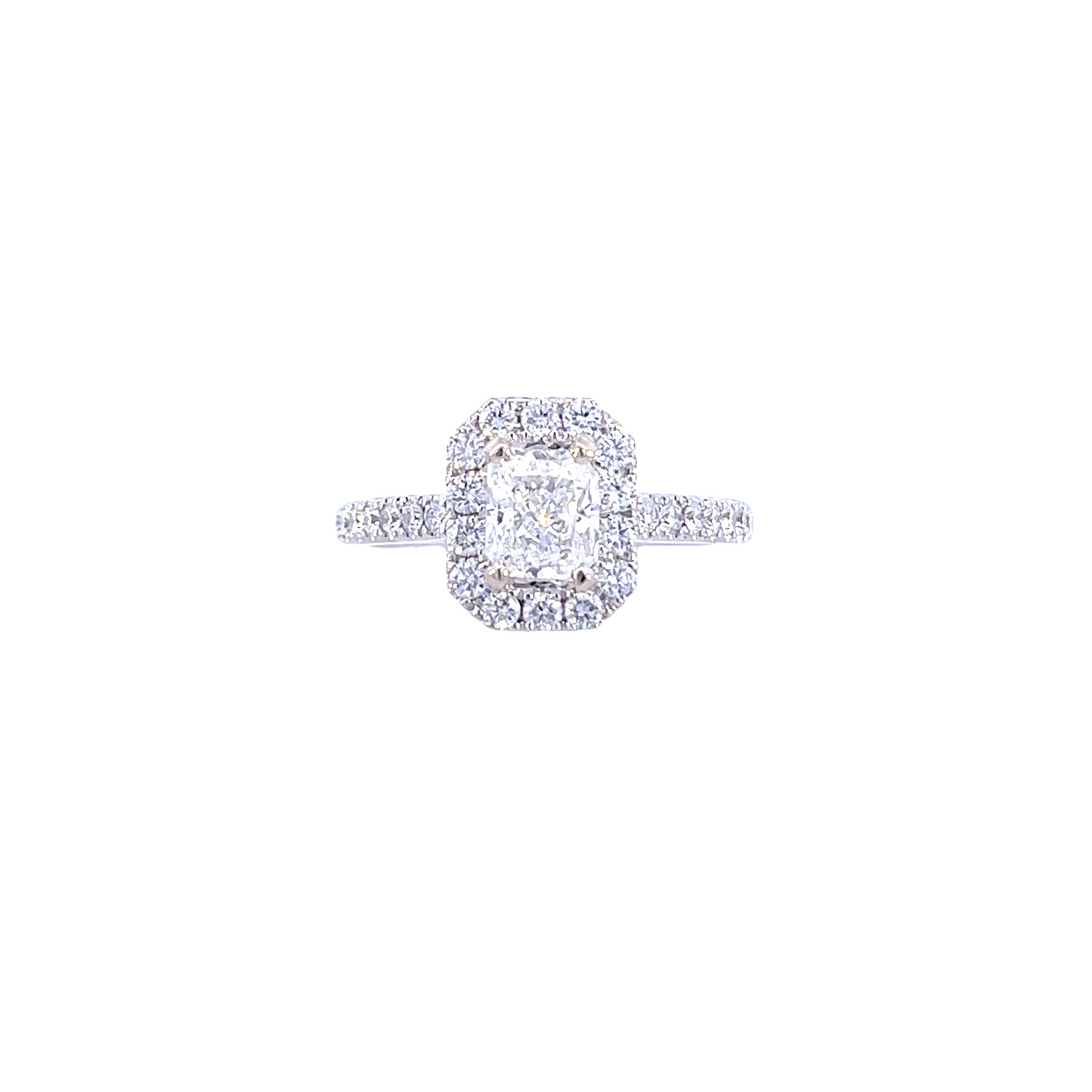 18KW Radiant Cut Diamond Halo Engagement Ring