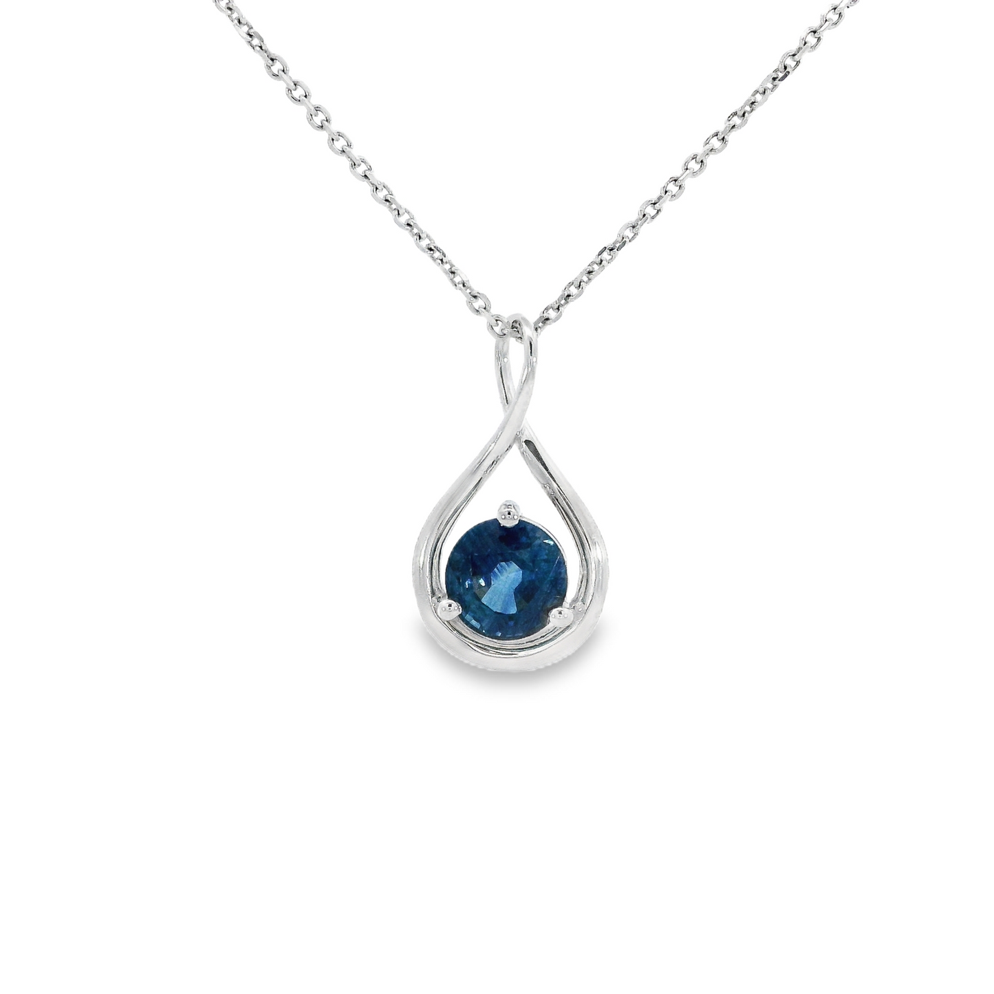 14K White Gold - Round Sapphire Pendant - J35637