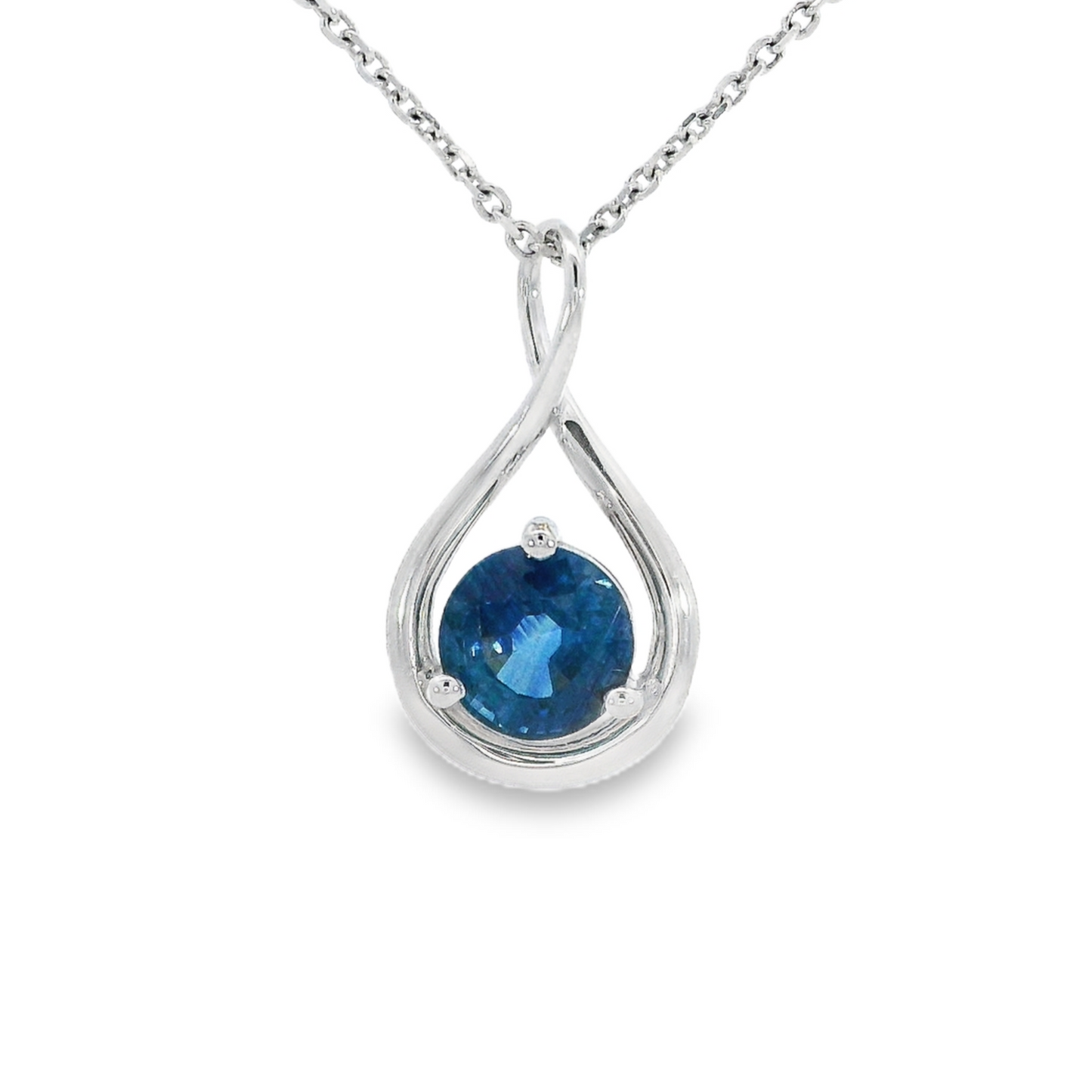 14K White Gold - Round Sapphire Pendant - J35637