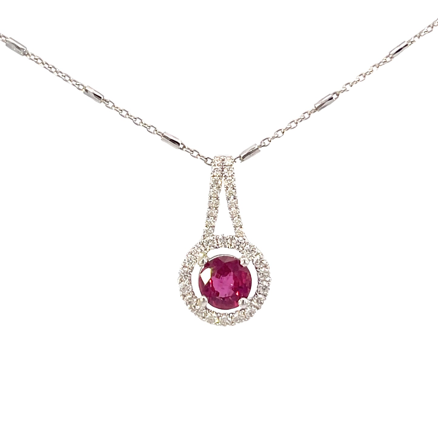 14KW Ruby & Diamond Halo Pendant