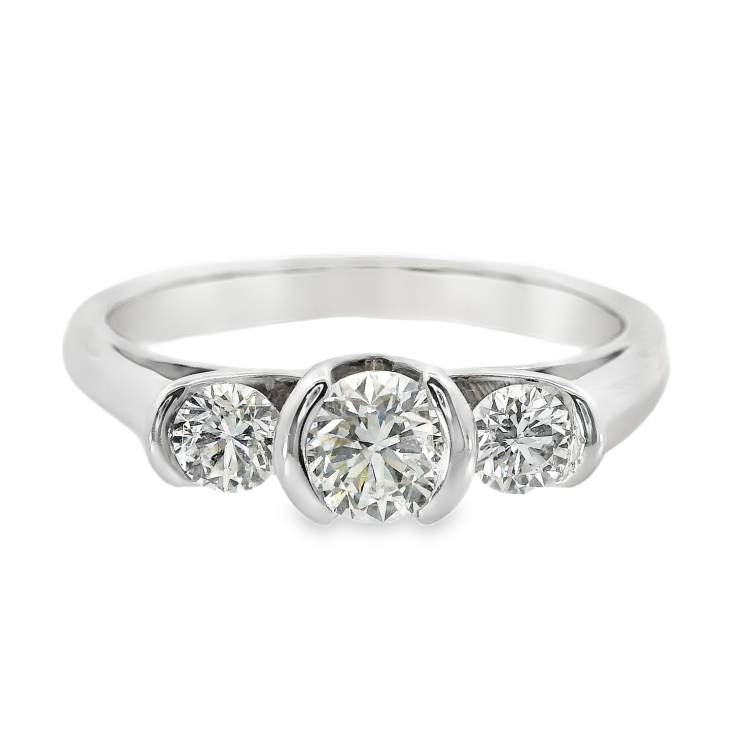 14K White Gold - Three Stone Diamond Ring - J35830