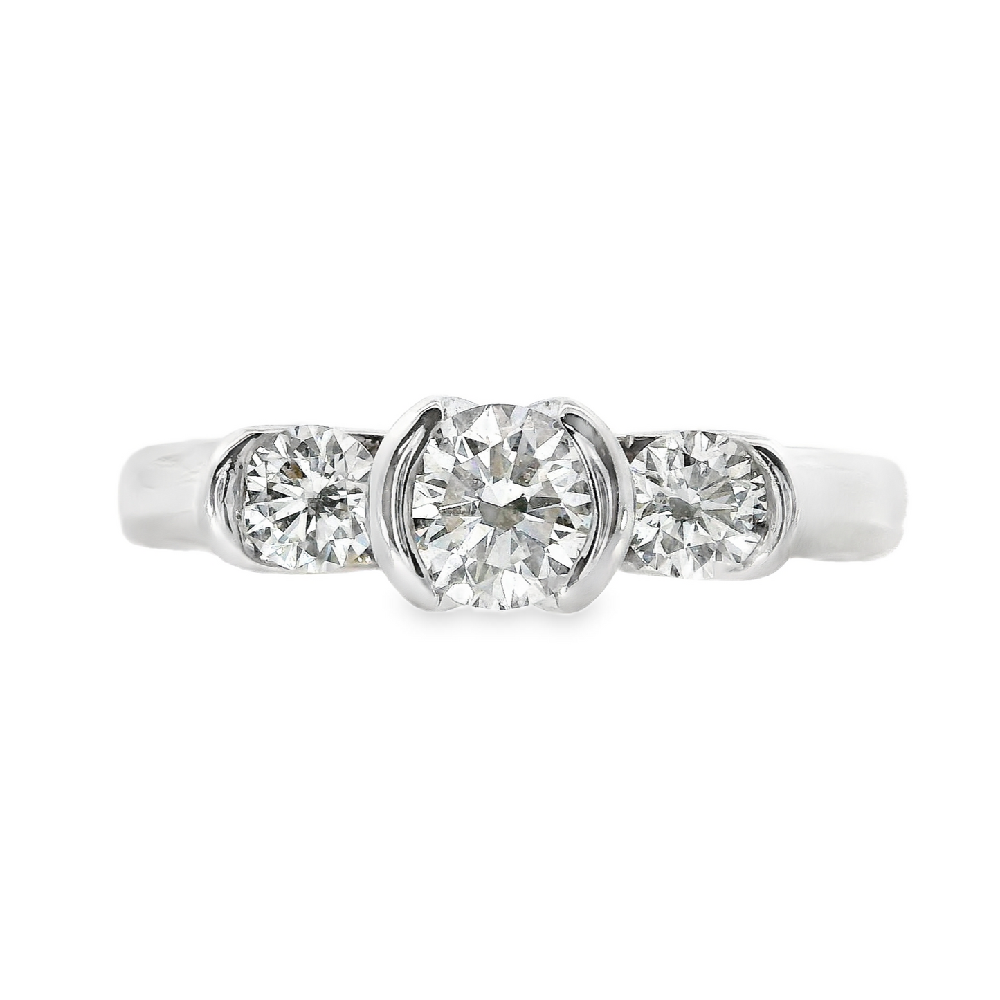 14K White Gold - Three Stone Diamond Ring - J35830