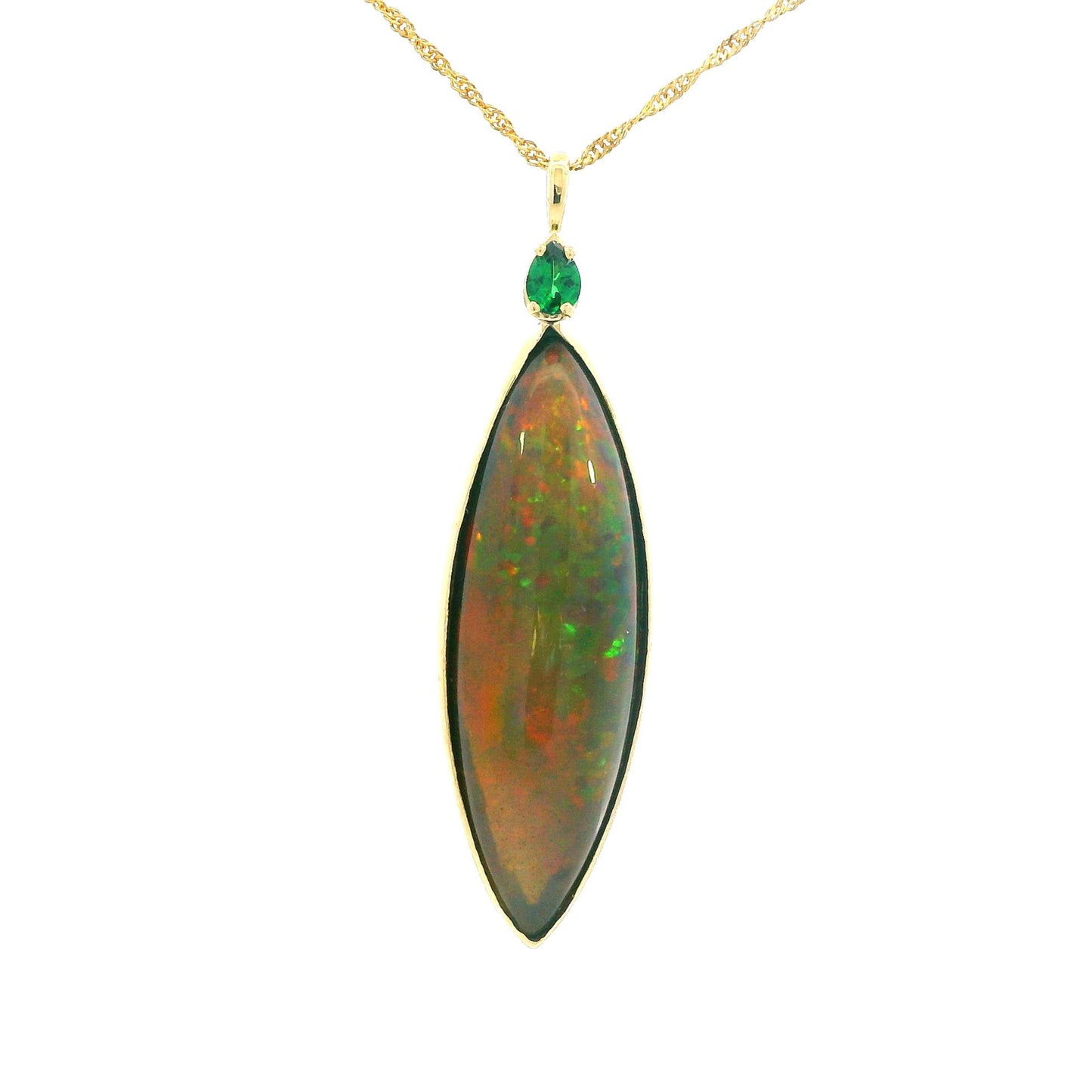 14K Yellow Gold Tsavorite Opal Pendant - J35865