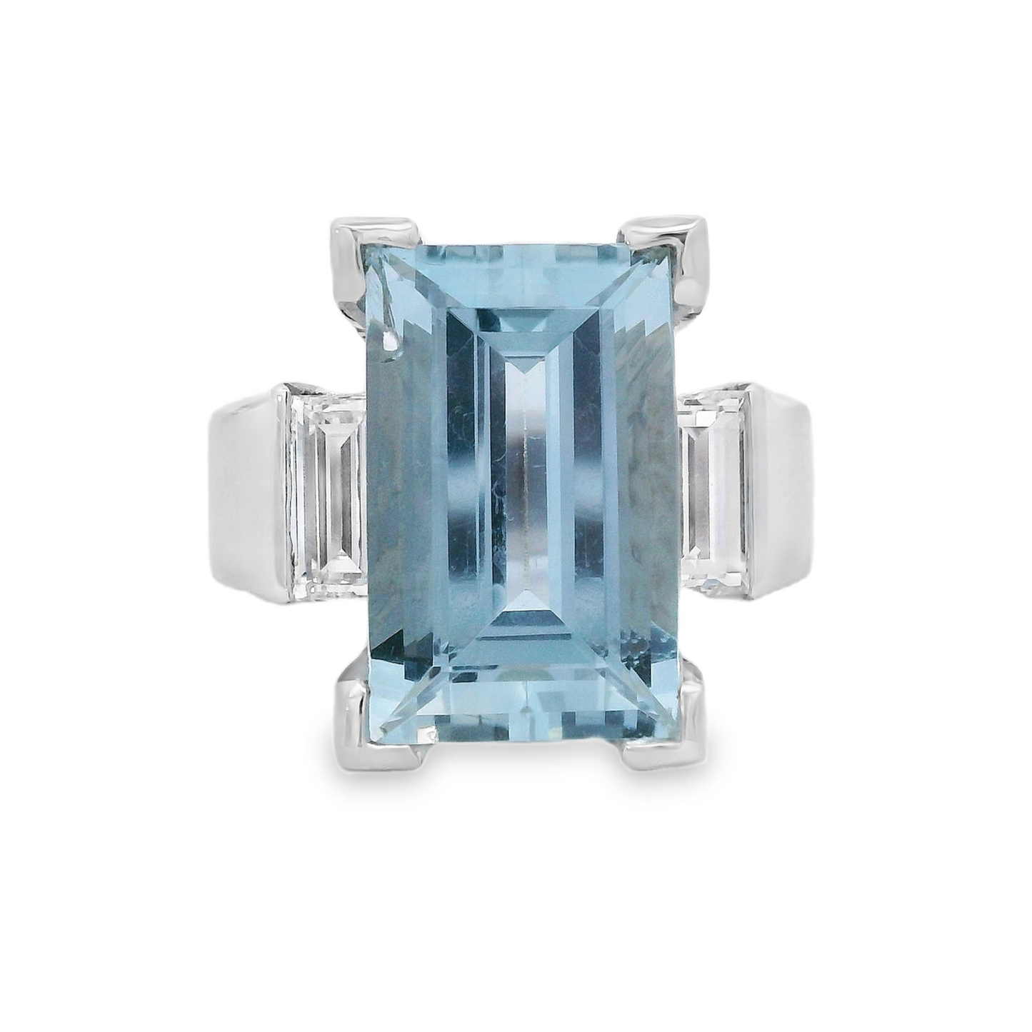14K White Gold - Aquamarine & Diamond Ring - J36001