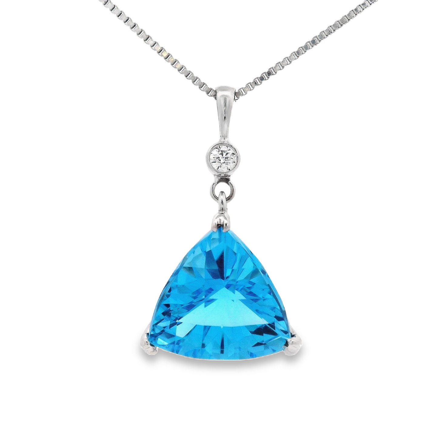 14K White Gold - Blue Topaz & Diamond Pendant - J36751
