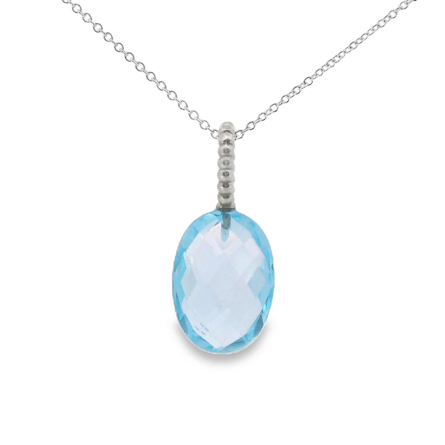 14K White Gold - Blue Topaz Pendant - J36755