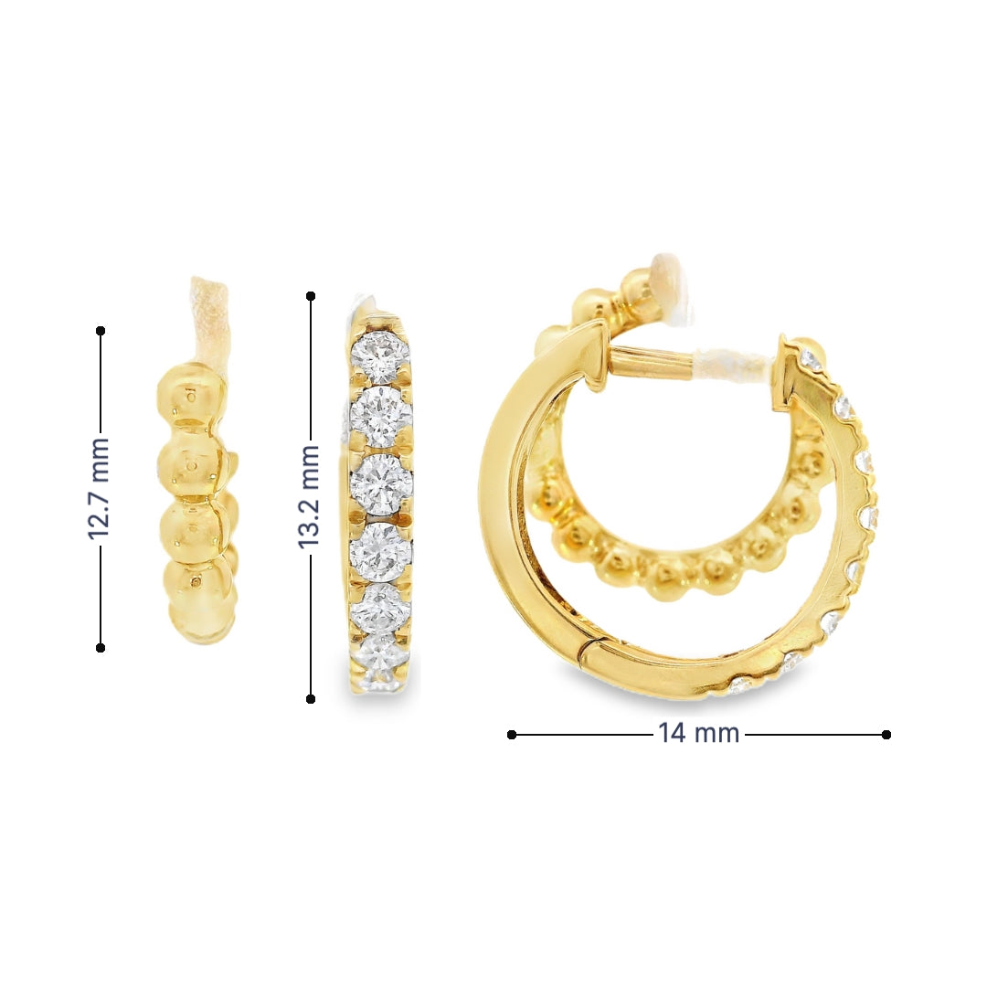 18K Yellow Gold - Diamond Double Hoop Earrings - J36778