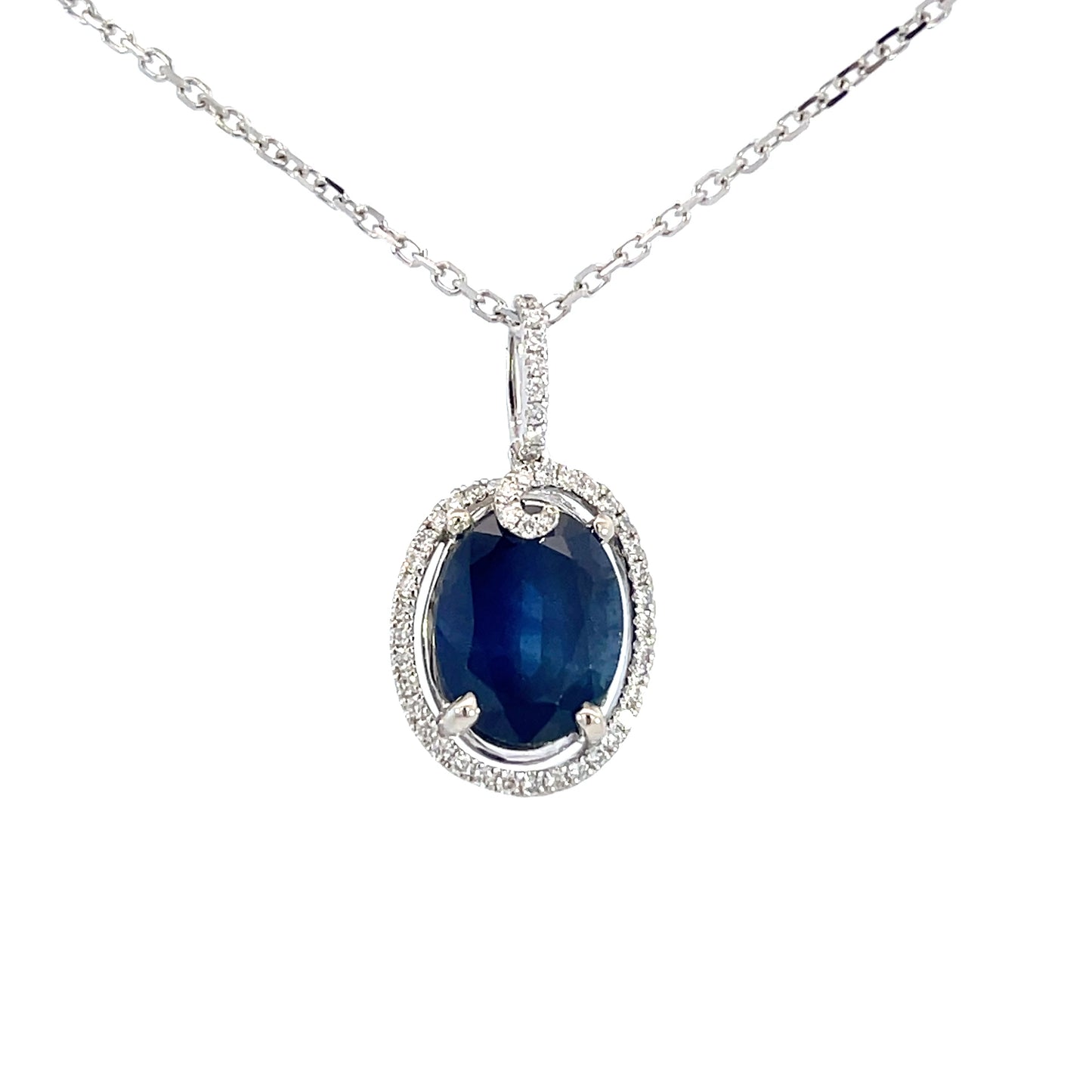 18K White Gold - Diamond & Sapphire Pendant - J36779
