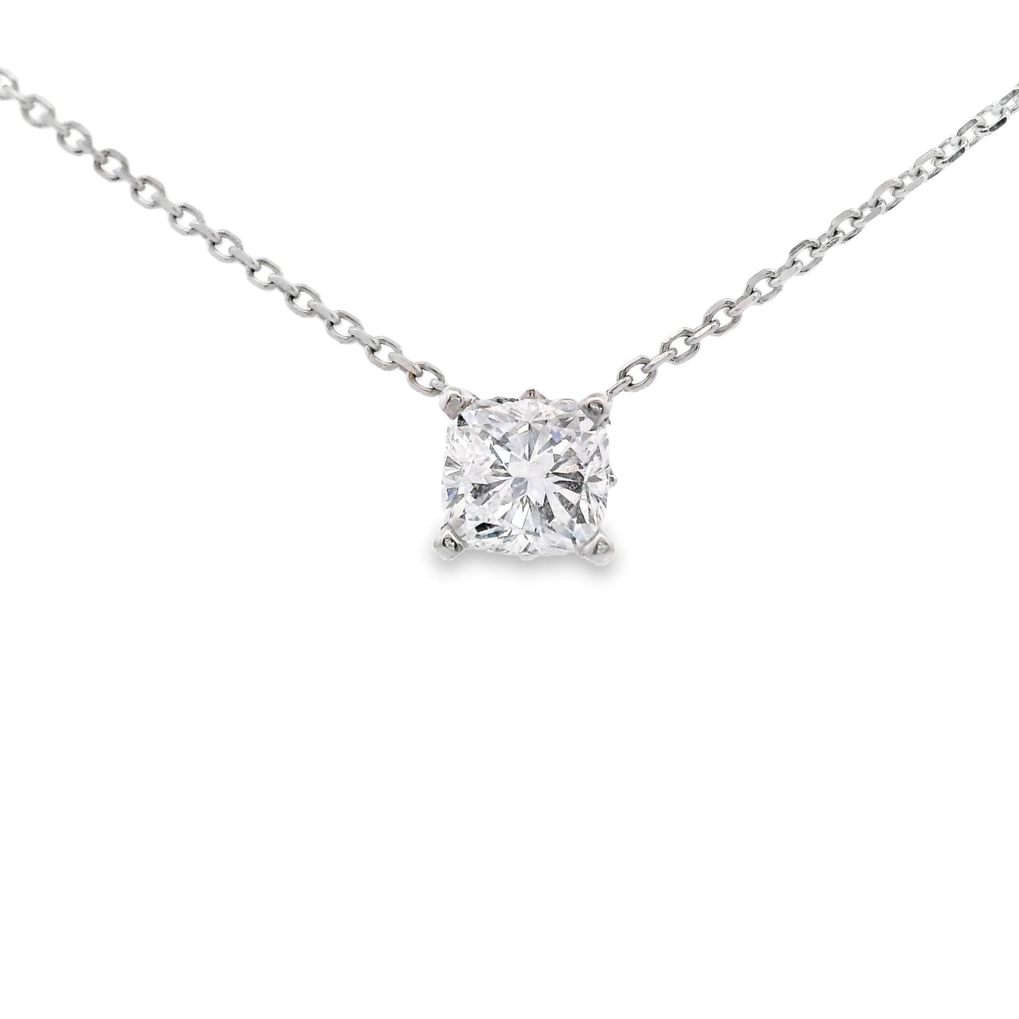 14K White gold solitaire necklace with cushion cut diamond, item number J37013 - ABC Jewelry Co