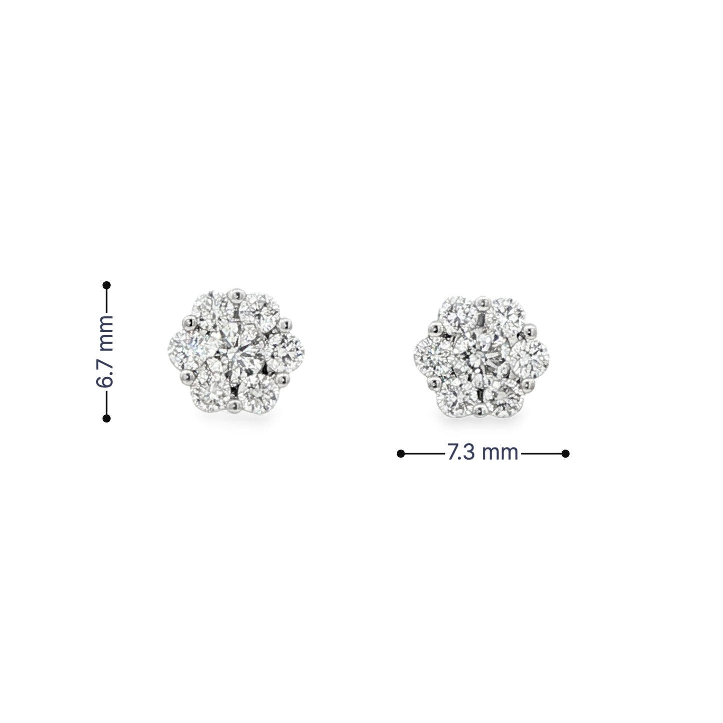 18K White gold earrings with a cluster of round brilliant diamonds. Item J37097 - ABC Jewelry Co.