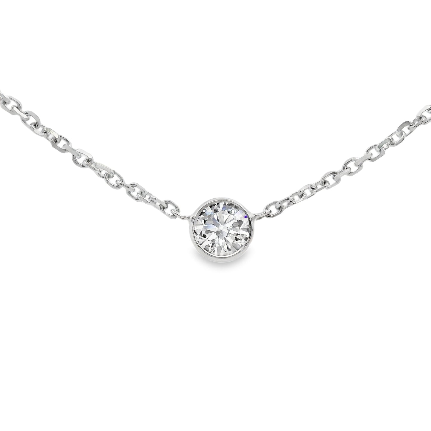 14K White gold solitaire necklace set with bezel set round brilliant diamond - ABC Jewelry Co