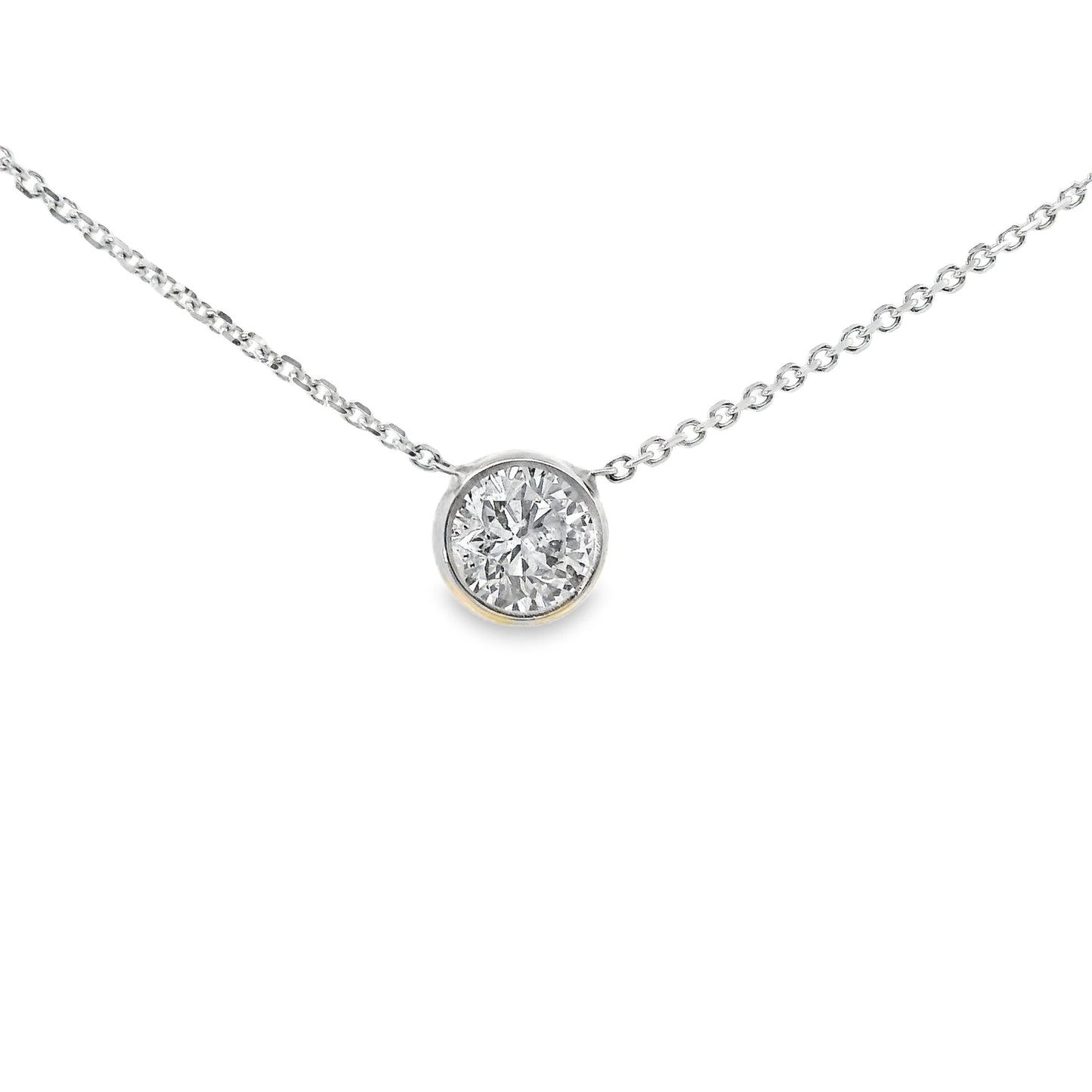 14K White Gold - Bezel Set Diamond Necklace - J37250