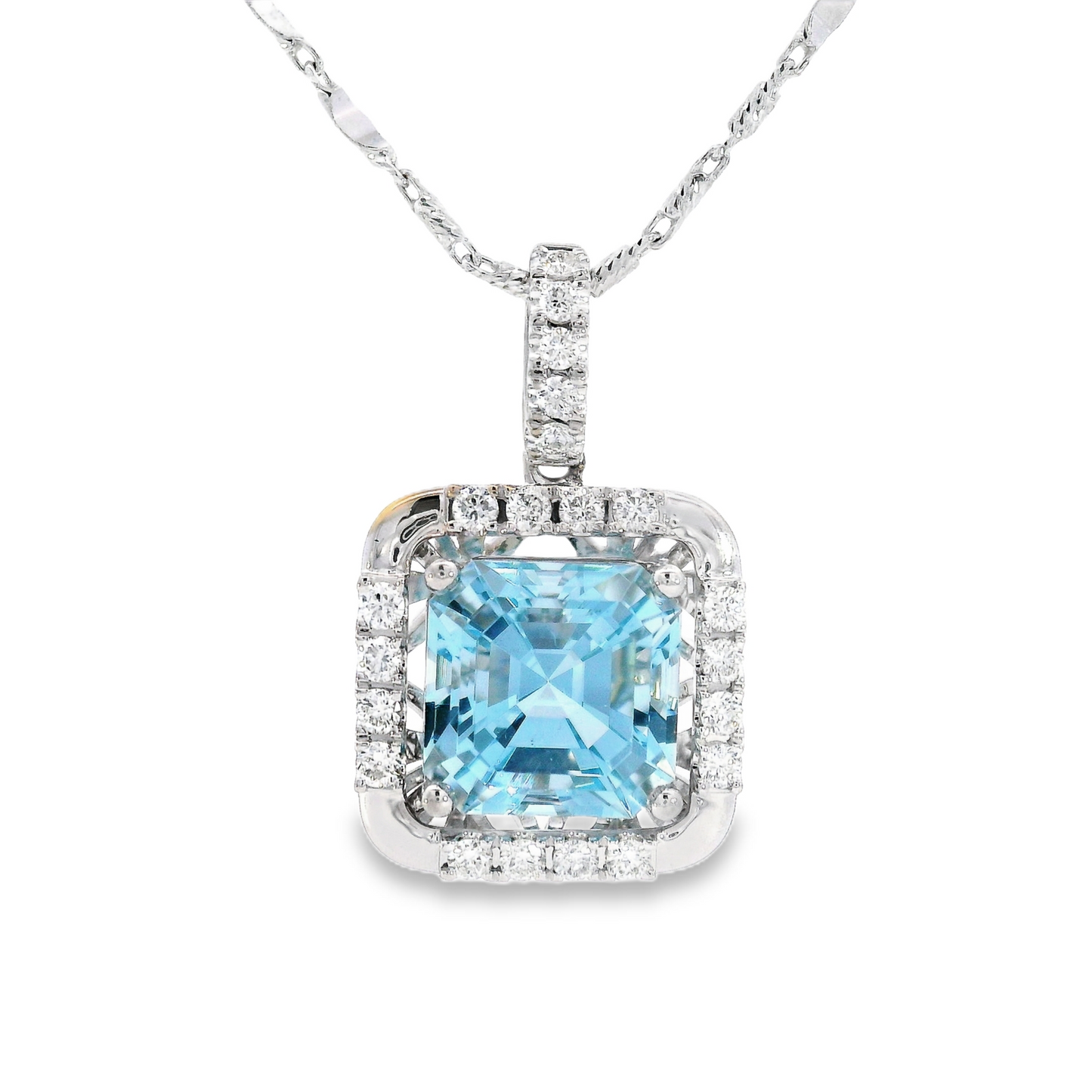18K White Gold - Diamond & Aquamarine Pendant - J37331