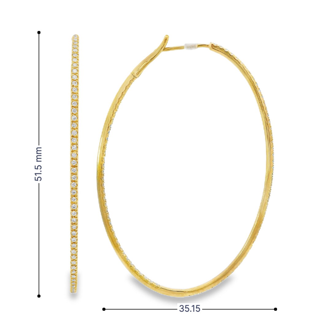 18K Yellow Gold - Diamond Oval Hoop Earrings - J37482