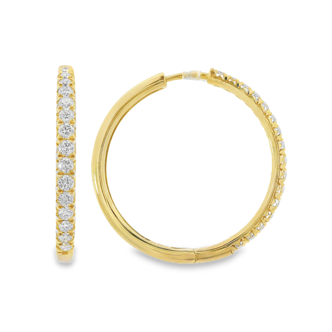 14K Yellow Gold - Diamond Hoop Earrings - J37494