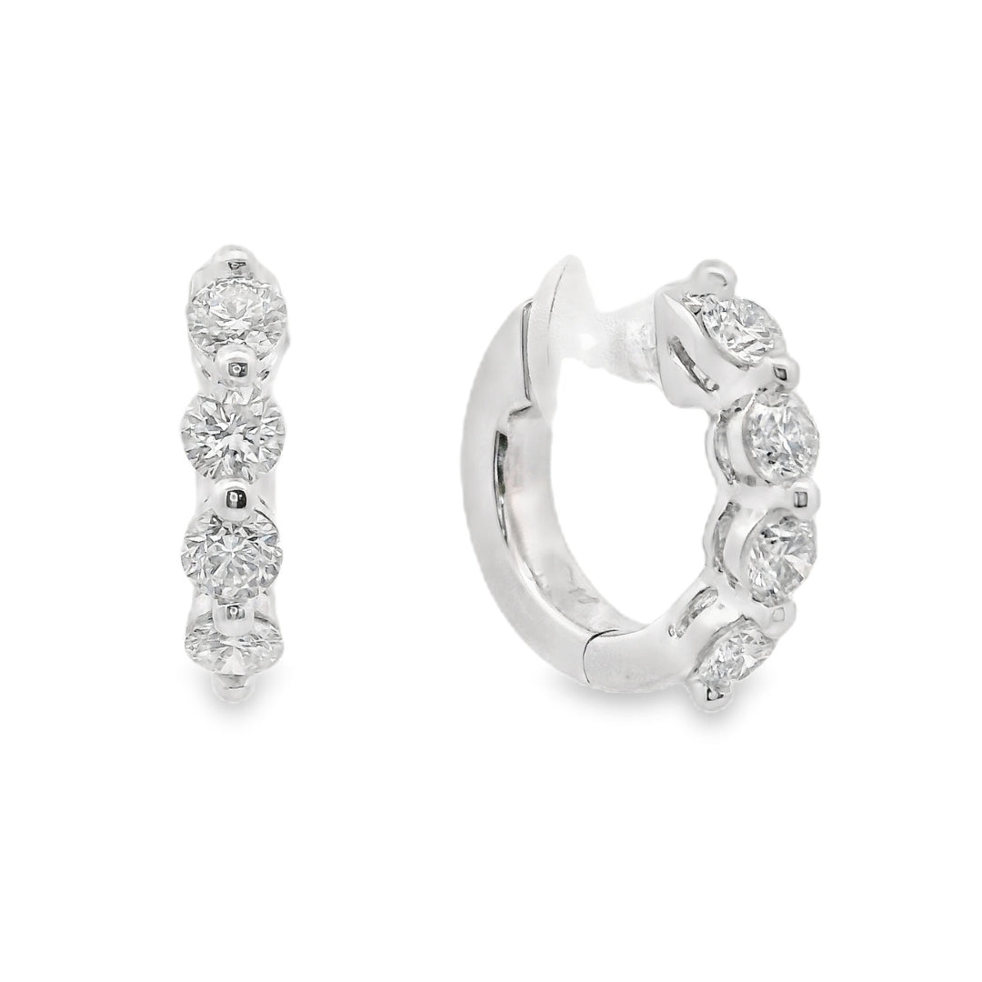 18K White gold hoop earrings set with round brilliant diamonds - item J37694, ABC Jewelry Co.
