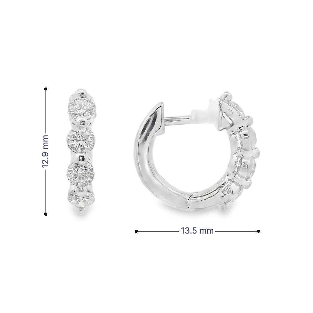 18K White gold hoop earrings set with round brilliant diamonds - item J37694, ABC Jewelry Co.