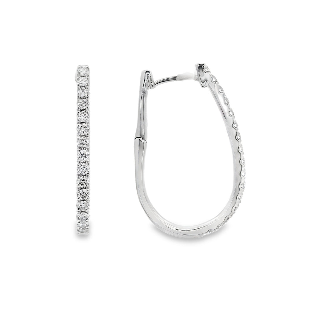 18K White gold oval hoop earrings set with natural mined diamonds, item J37696 - ABC Jewelry Co