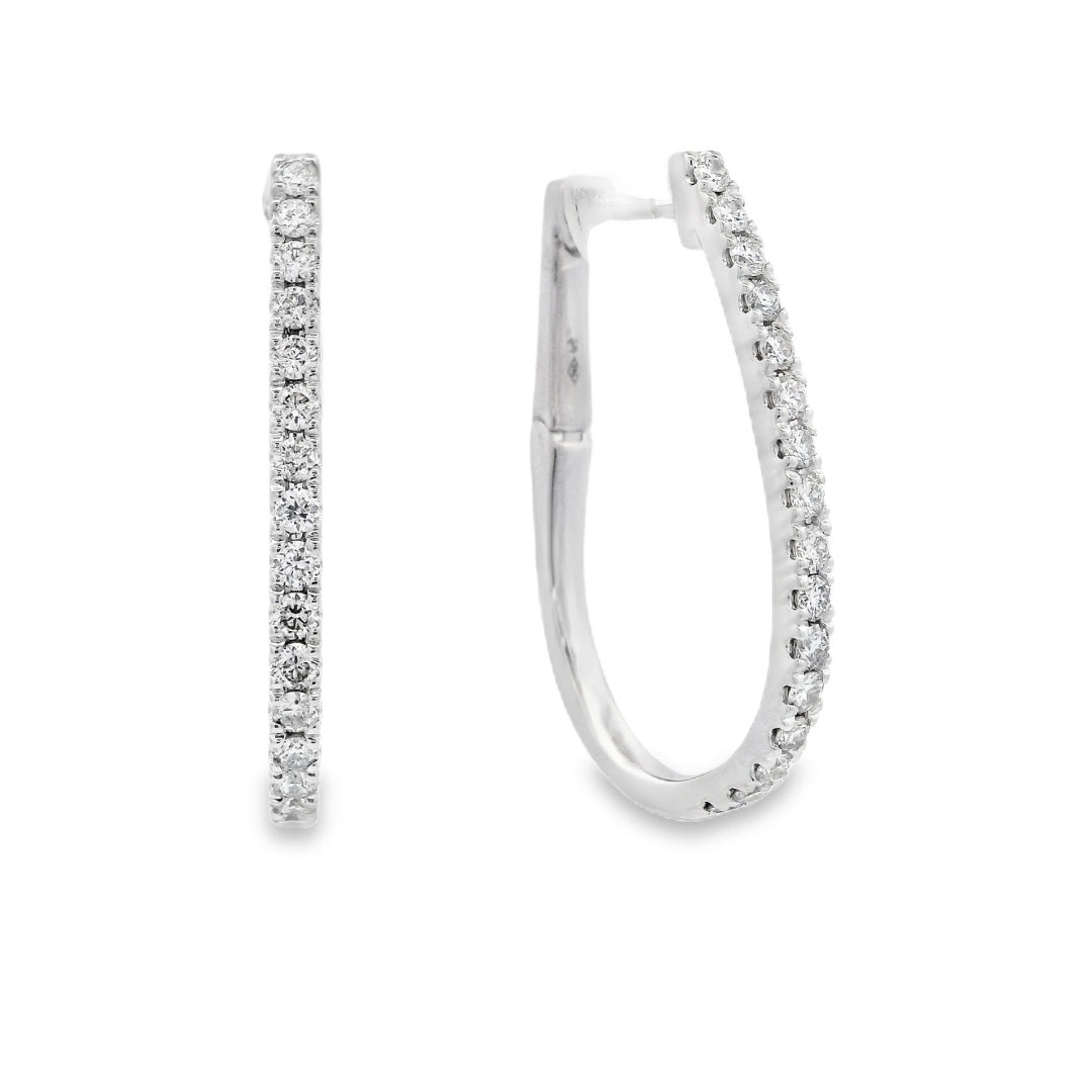 18K White gold oval hoop earrings set with natural mined diamonds, item J37696 - ABC Jewelry Co
