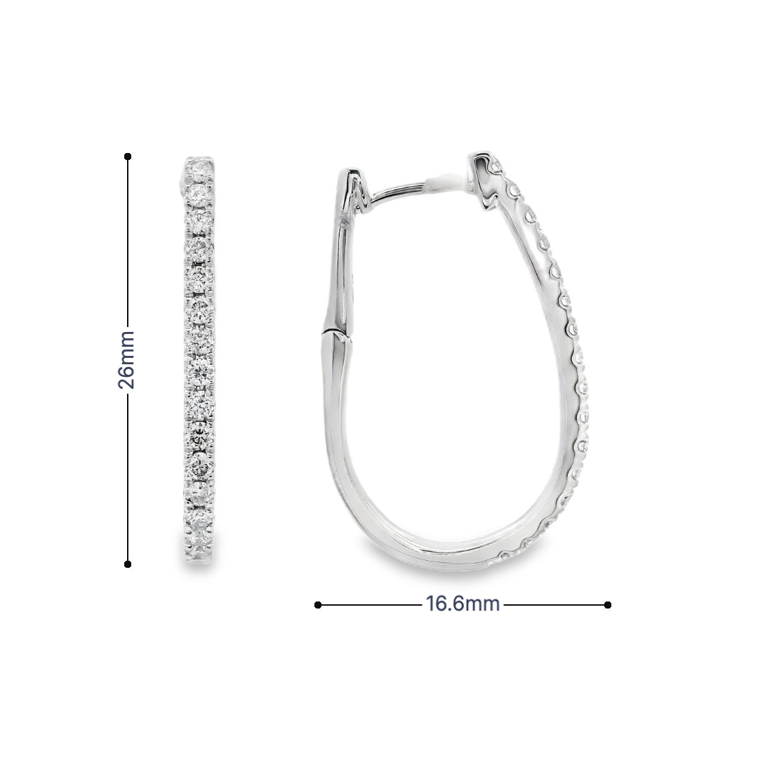 18K White gold oval hoop earrings set with natural mined diamonds, item J37696 - ABC Jewelry Co