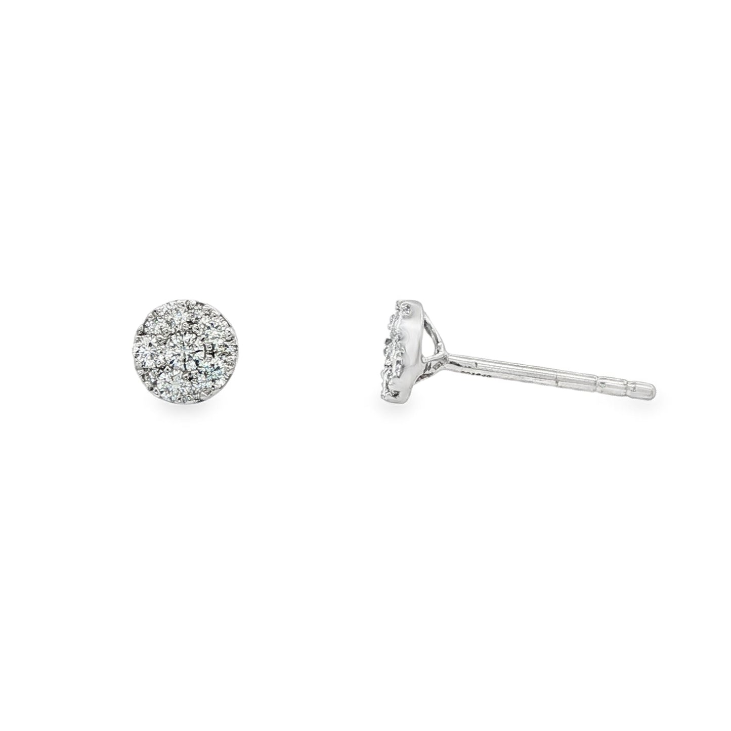 18K White gold earrings with a cluster of round brilliant diamonds. Item J37727 - ABC Jewelry Co.
