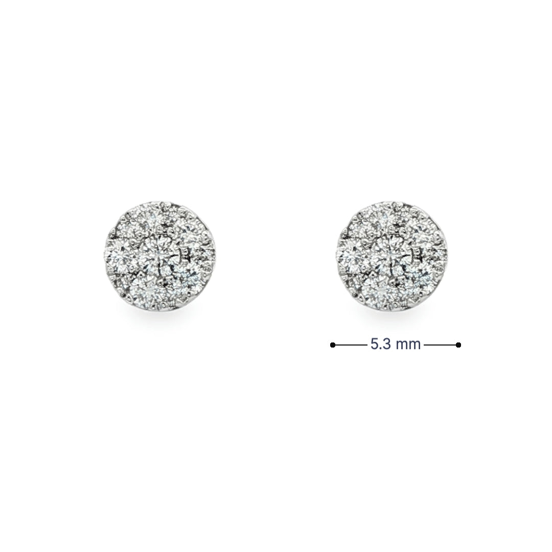 18K White gold earrings with a cluster of round brilliant diamonds. Item J37727 - ABC Jewelry Co.