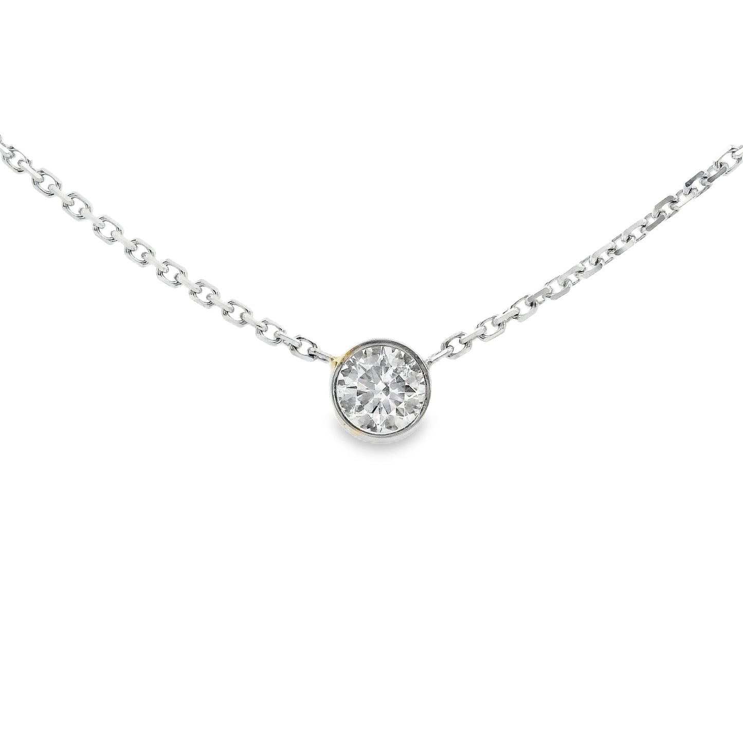 14K White gold solitaire necklace with bezel set round brilliant diamond - ABC Jewelry