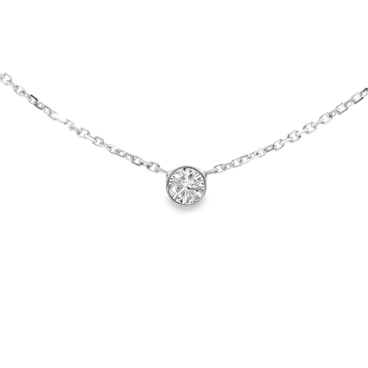 14K White gold necklace with bezel set round diamond - ABC Jewelry