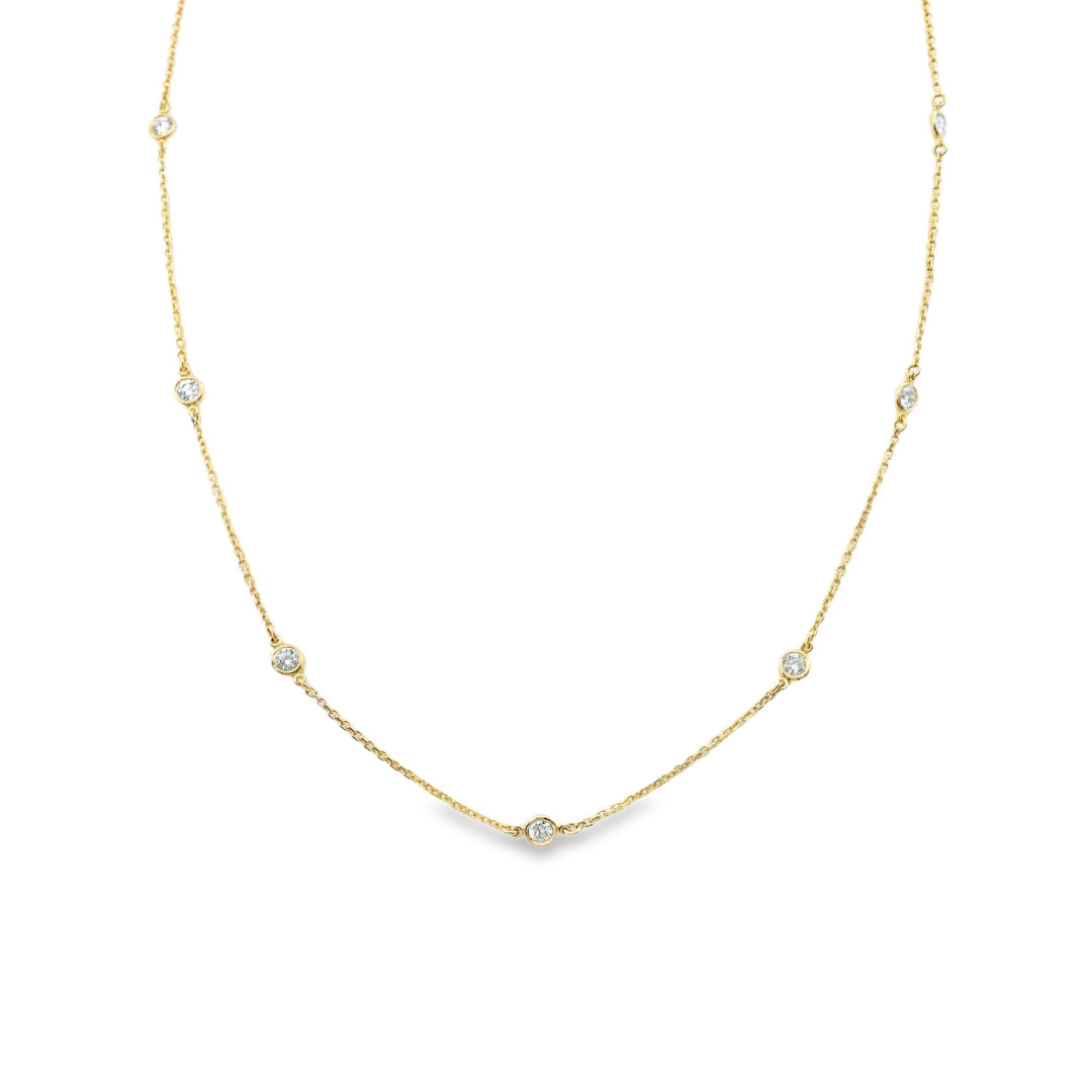 18K Yellow gold Diamonds By The Yard necklace with bezel set round brilliant diamonds item J37816 - ABC Jewelry Co.