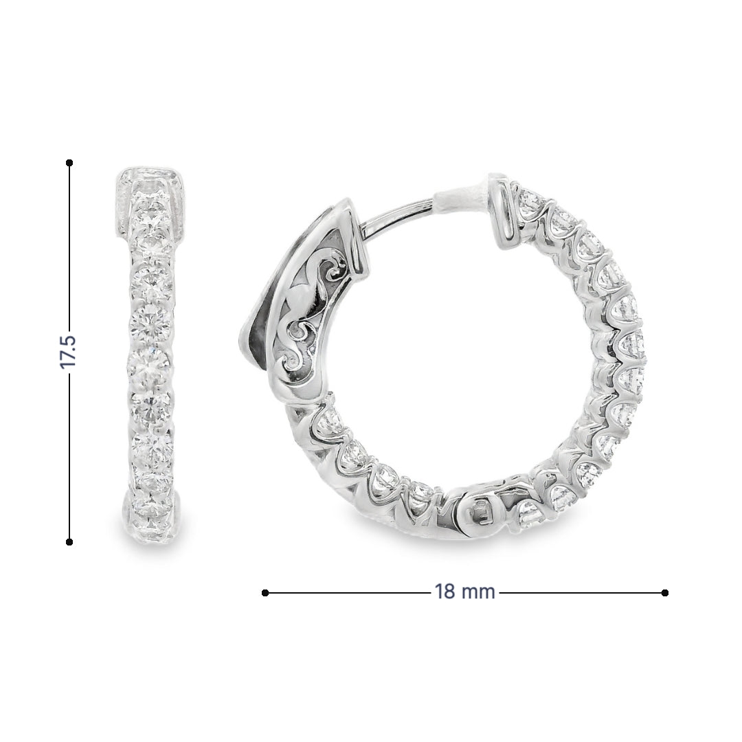 14K White gold hoop earrings set with round brilliant diamonds. Item J37819 - ABC Jewelry CO