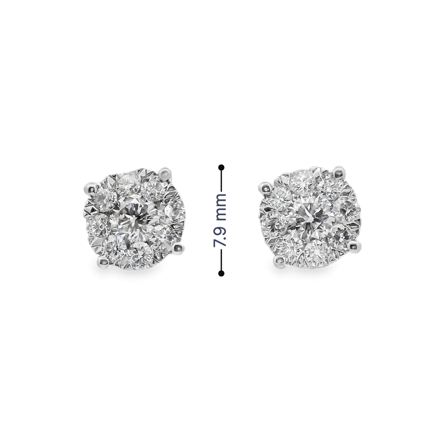 14K White gold diamond earrings with round brilliant centers surrounded by a halo of smaller round brilliant diamonds - item J37823, ABC Jewelry Co.
