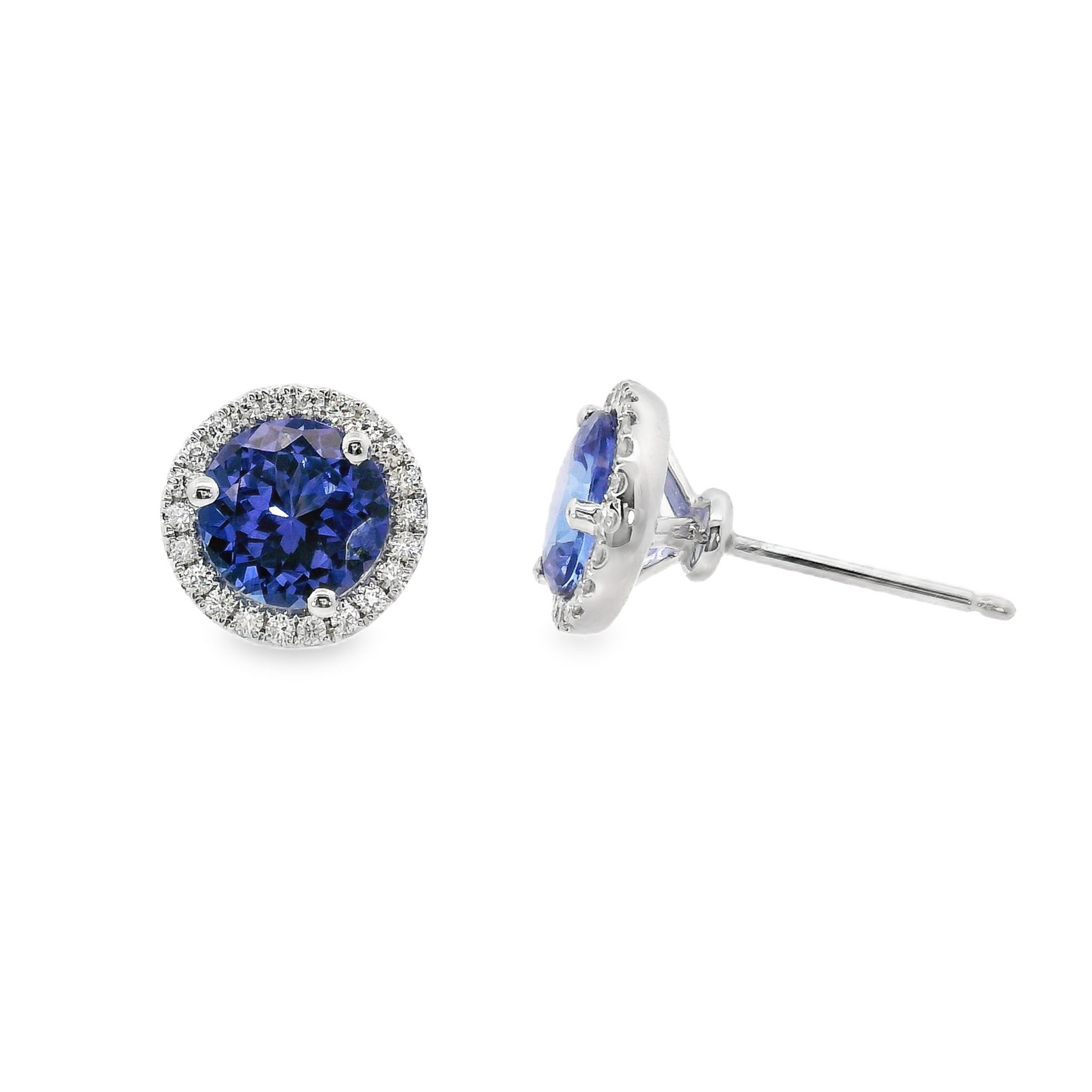 14K White Gold - Tanzanite & Diamond Earrings - J37858