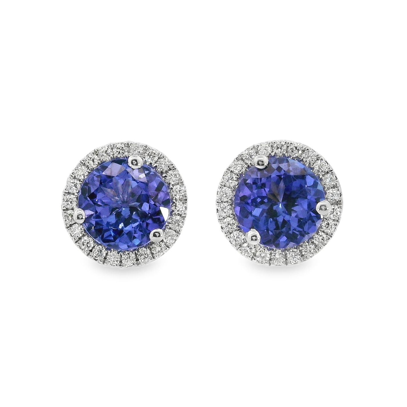 14K White Gold - Tanzanite & Diamond Earrings - J37858