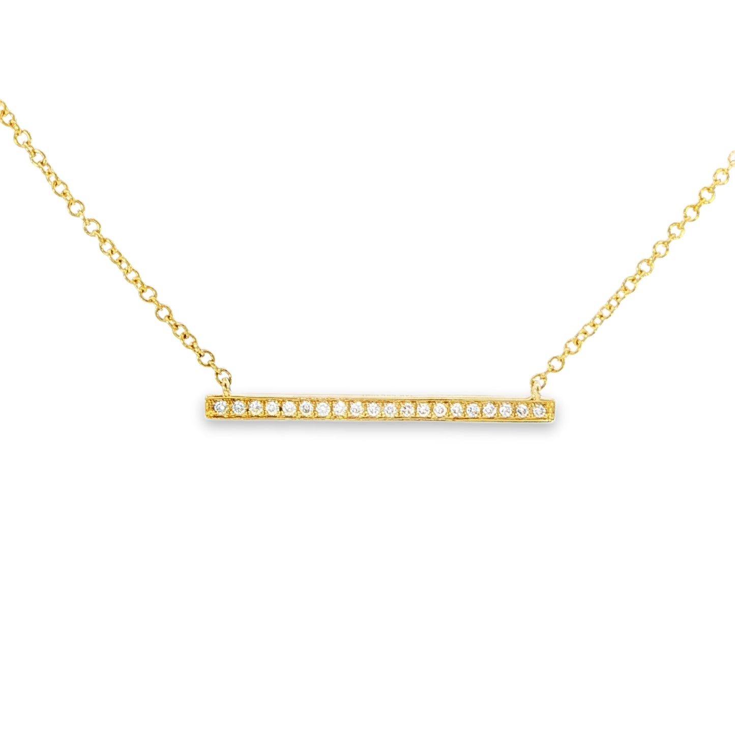 14K Yellow gold necklace with diamond set bar pendant. Item J31812 - ABC Jewelry Co.