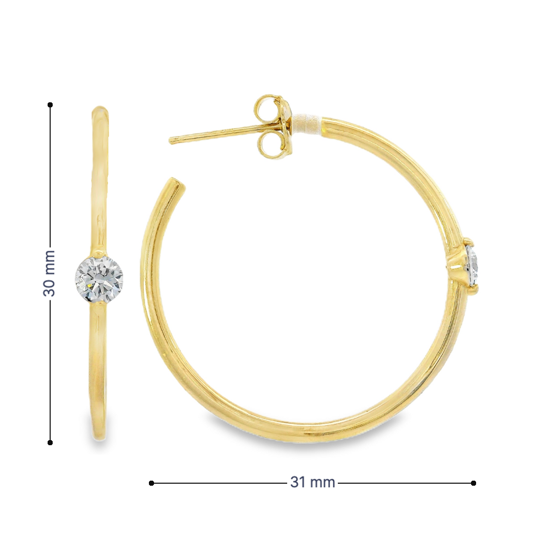 14K Yellow Gold - Diamond Hoop Earrings - J38040