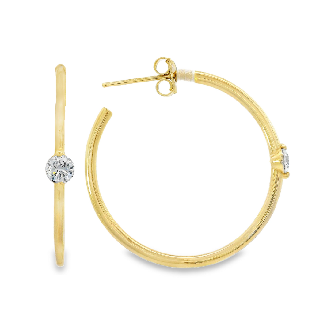 14K Yellow Gold - Diamond Hoop Earrings - J38040