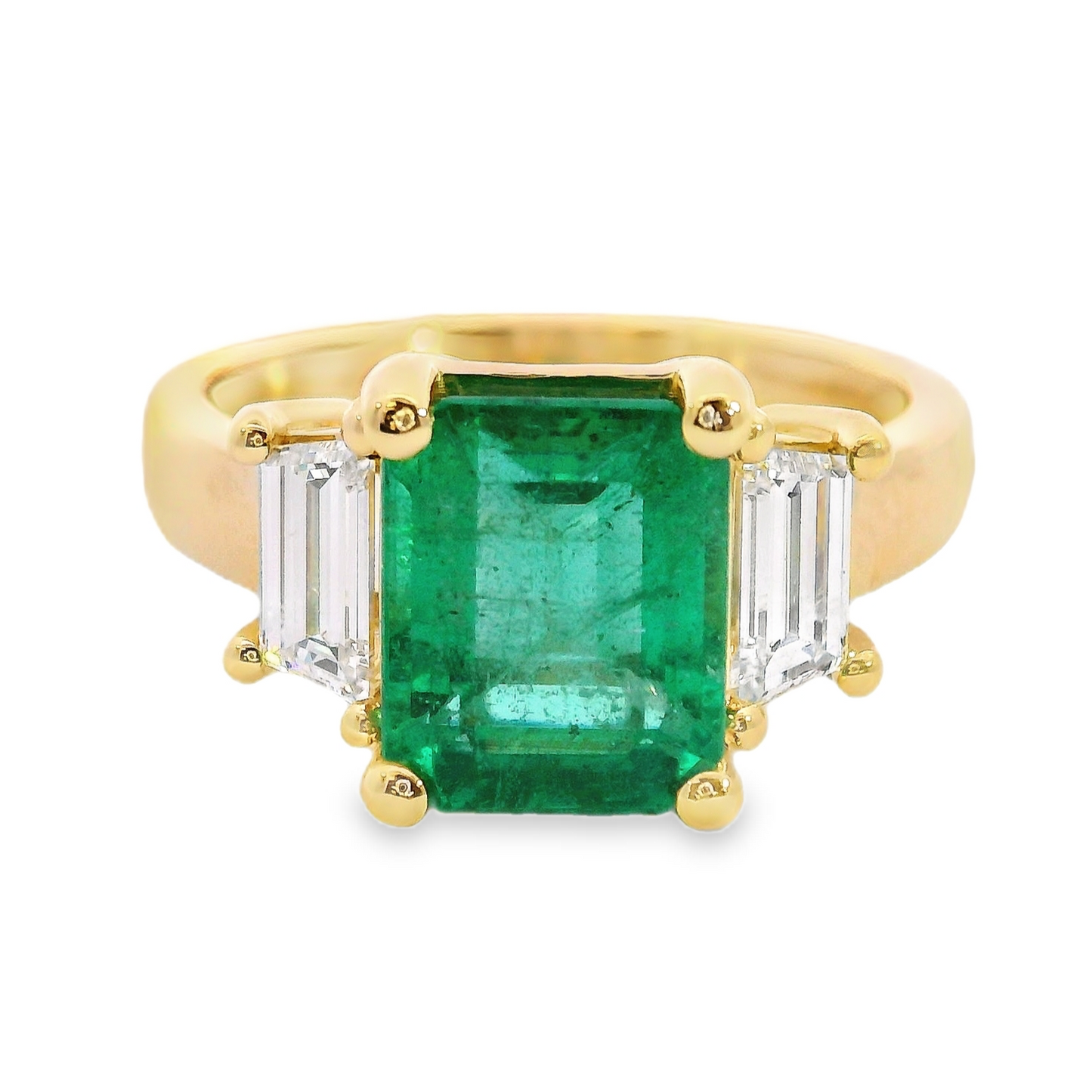 14K Yellow Gold - Emerald & Diamond Ring - J38235