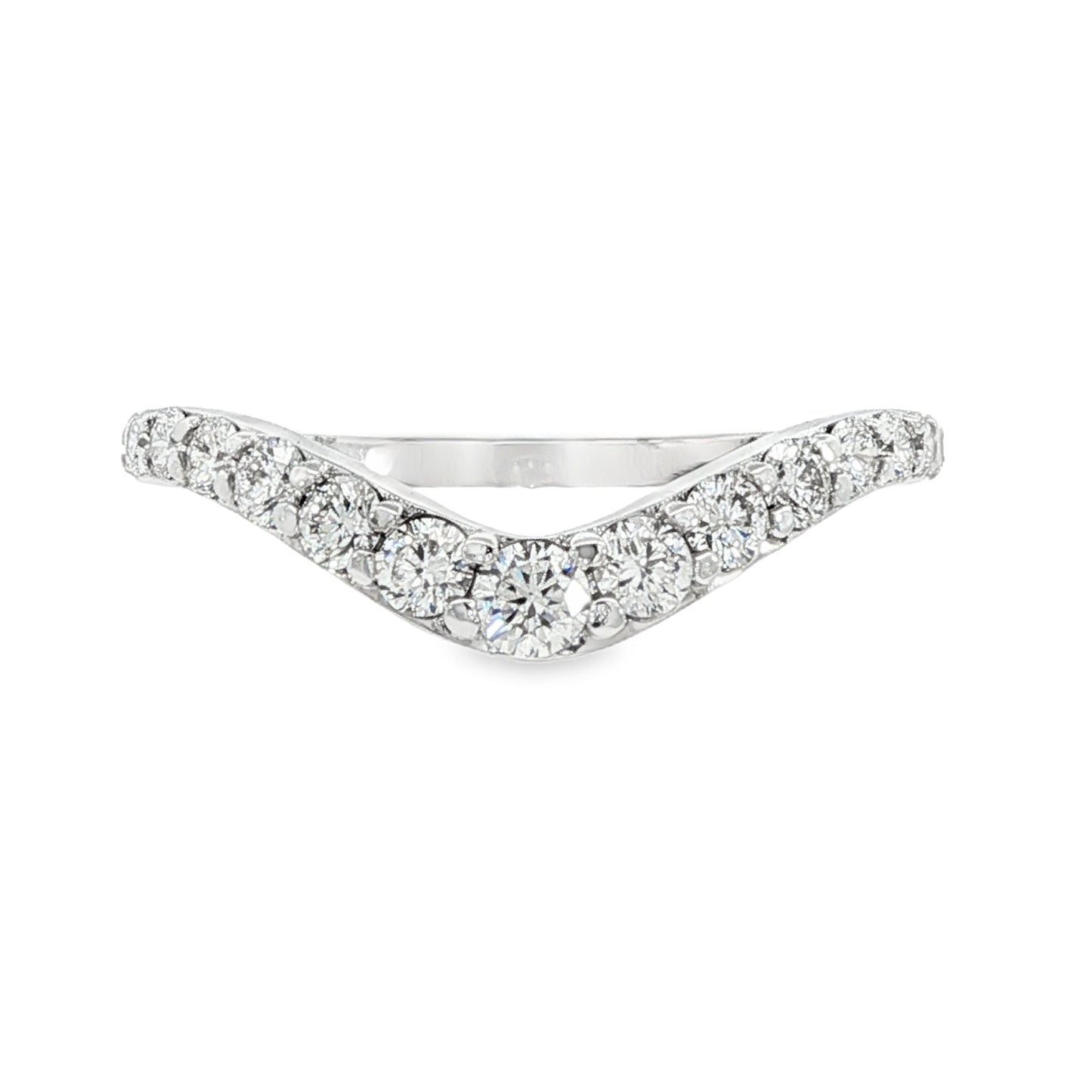 14K White gold curved diamond band set with round brilliant diamonds. Item J38574 - ABC Jewelry Co.