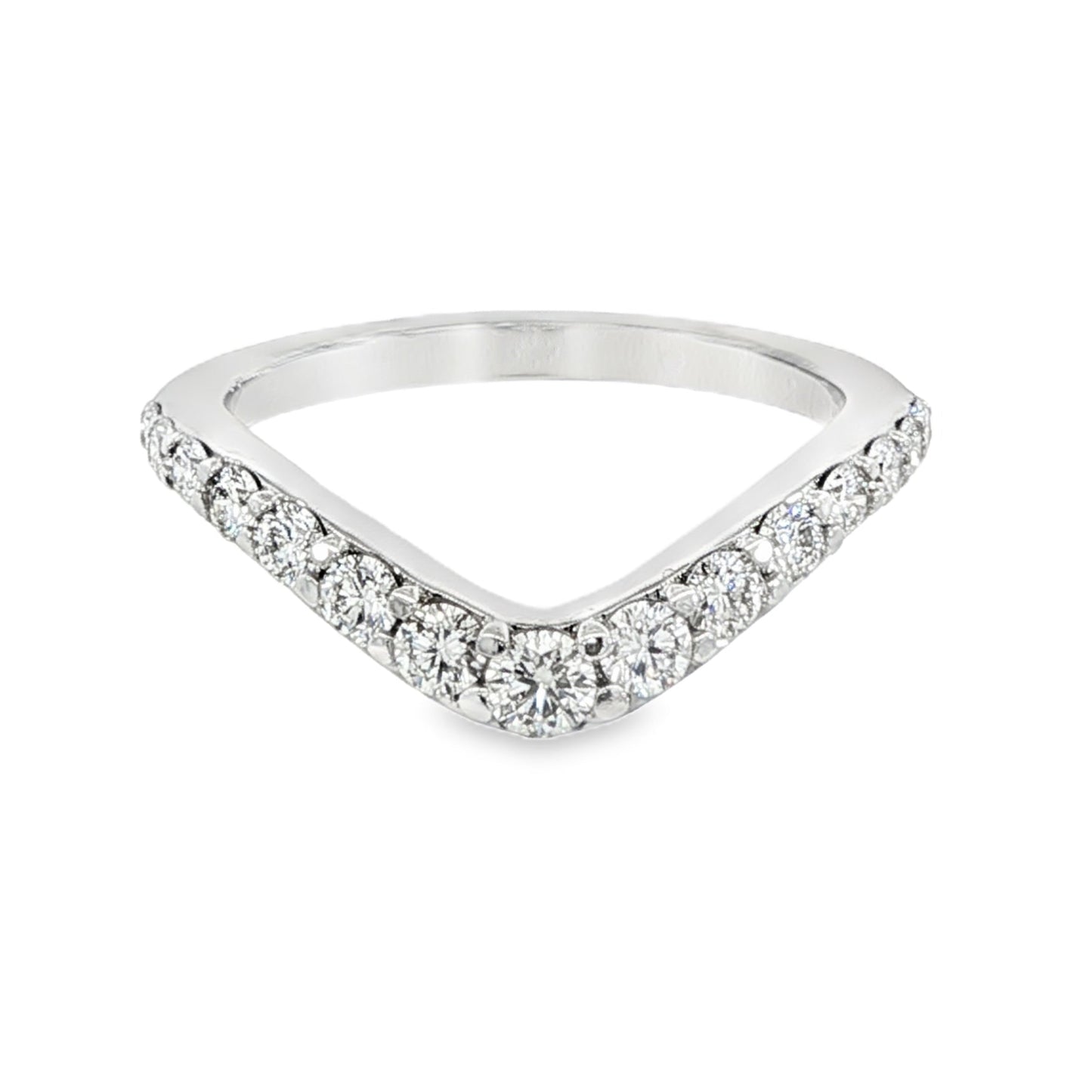 14K White gold curved diamond band set with round brilliant diamonds. Item J38574 - ABC Jewelry Co.