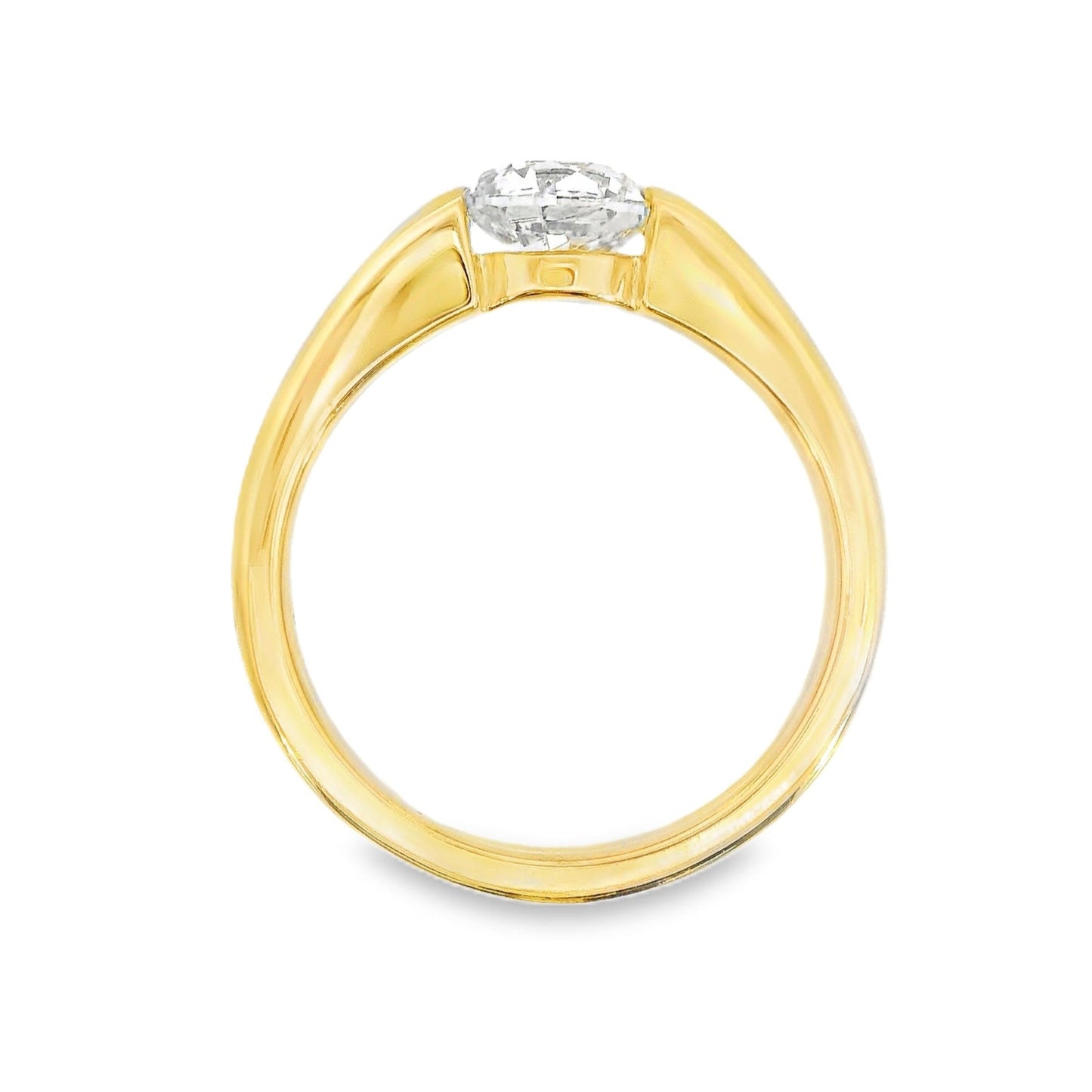14K Yellow gold solitaire ring set with thick band, set with round brilliant diamond - item J38489, ABC Jewelry Co.