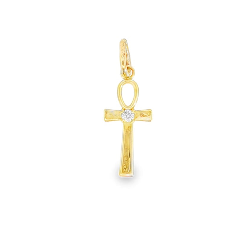 14K Yellow gold Ankh pendant set with 1 round brilliant diamond. Item J38607 - ABC Jewelry Co.