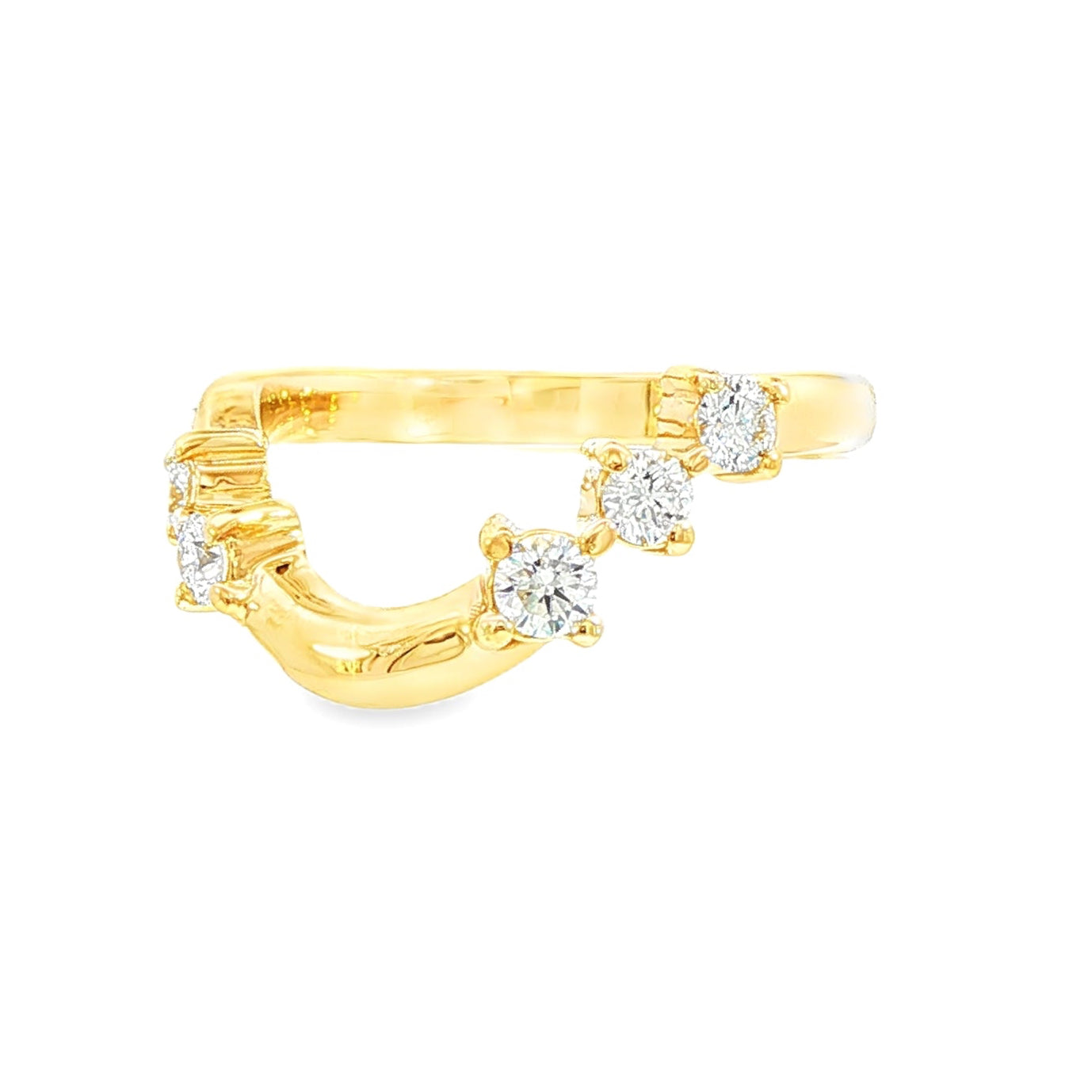 14K Yellow gold curved band set with 5 round brilliant diamonds. Item J38608 - ABC Jewelry Co.