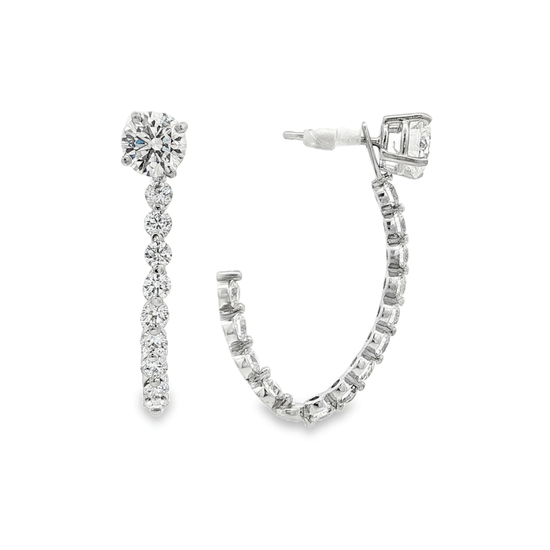 14K White gold earring jackets, hoop style, set with round brilliant diamonds. Item J38523 - ABC Jewelry Co.