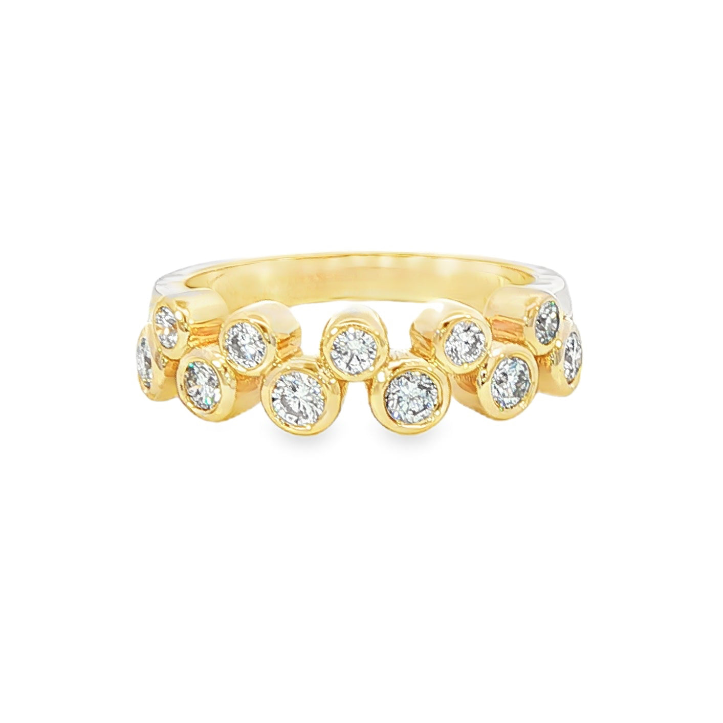 14K Yellow gold ring with 11 bezel set natural mined diamonds. Item J38730 - ABC Jewelry Co.