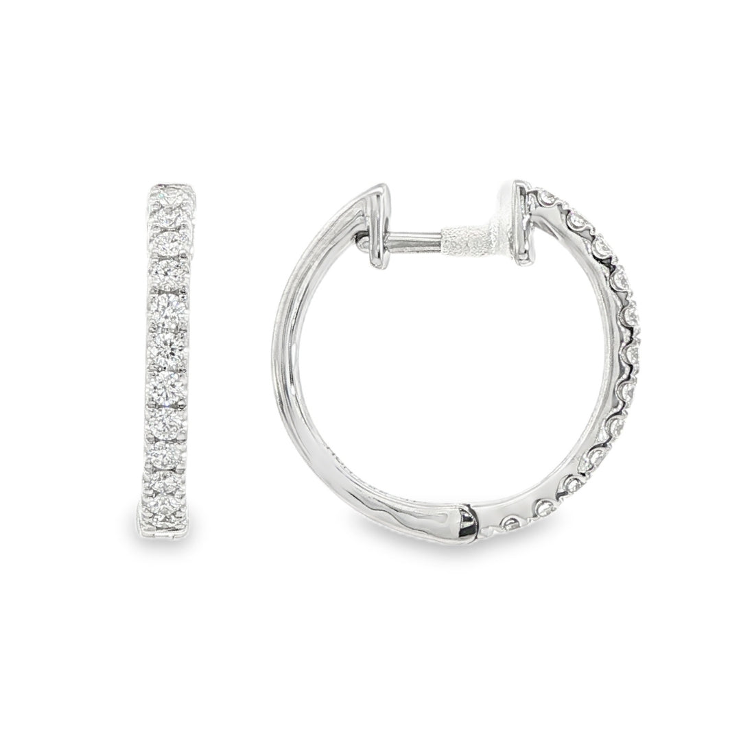 14K White gold hoop earrings set with round brilliant diamonds. Item number J38778 - ABC Jewelry Co.