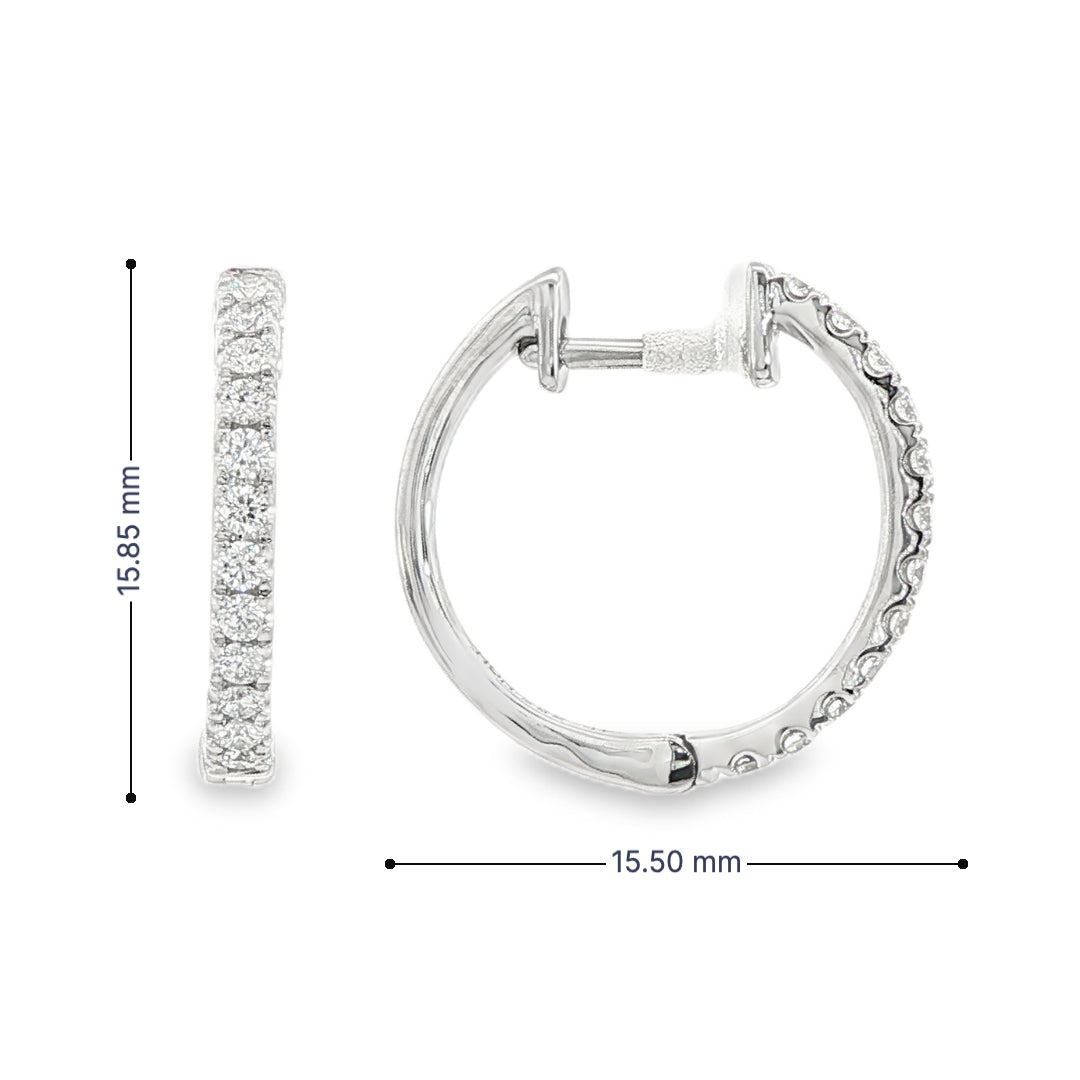 14K White gold hoop earrings set with round brilliant diamonds. Item number J38778 - ABC Jewelry Co.